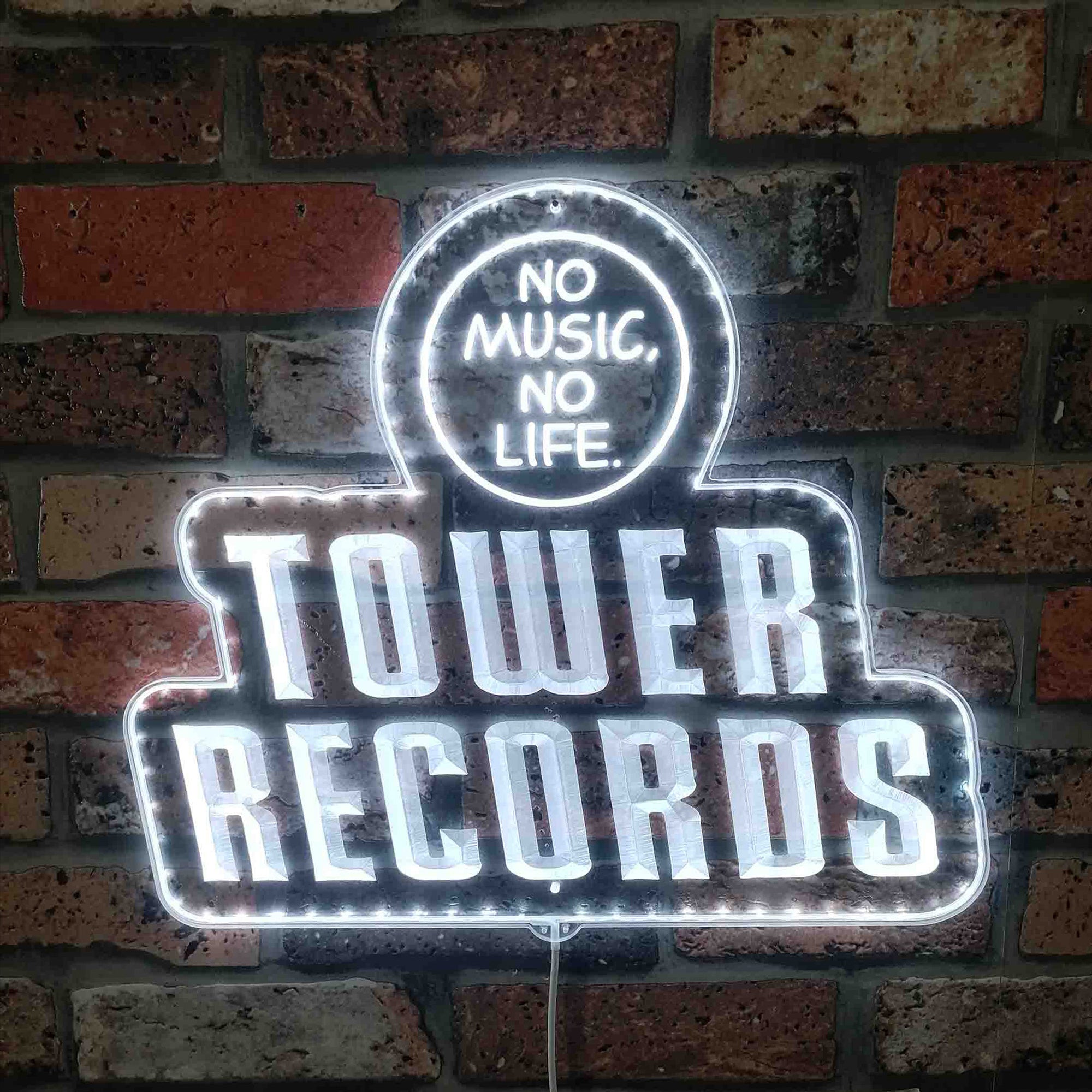 Tower Records No Music No Life Neon LED Sign with Dynamic RGB Colors