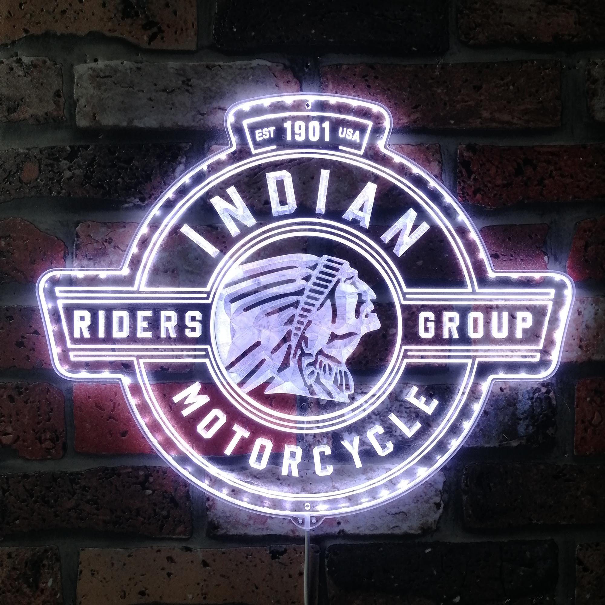 Indian Motorcycle Est.1901 Riders Dynamic RGB Edge Lit LED Sign