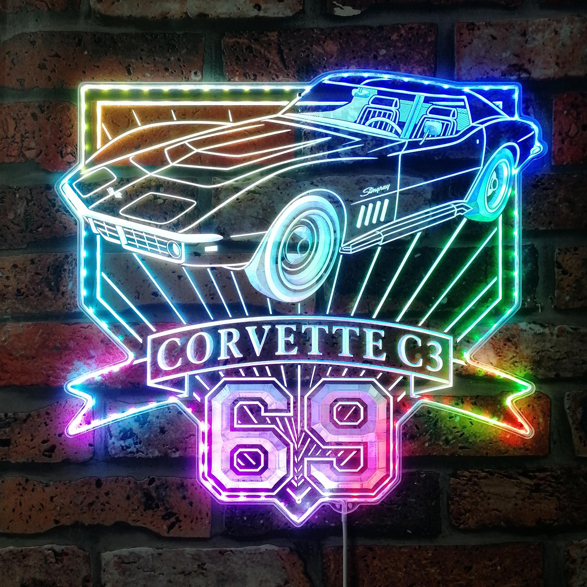 Chevrolet Corvette c3 coupe 427 1969 Dynamic RGB Edge Lit LED Sign