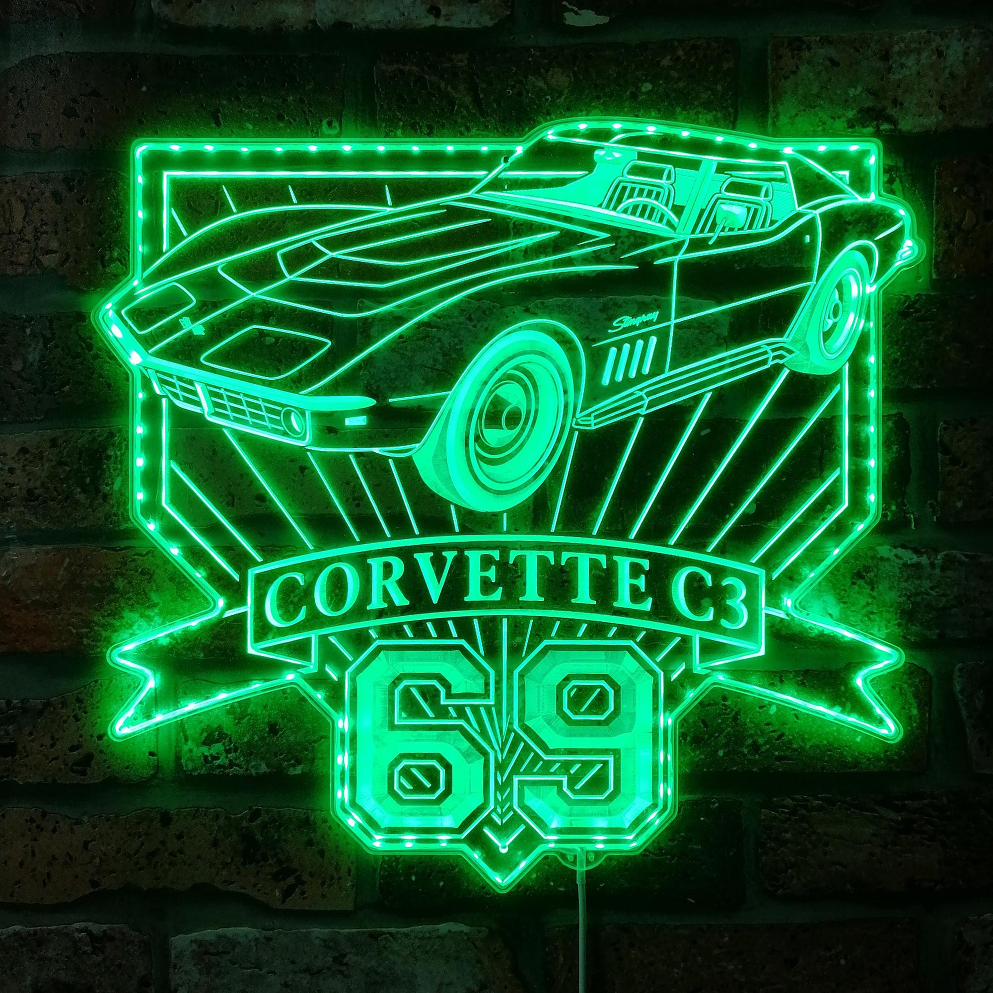 Chevrolet Corvette c3 coupe 427 1969 Dynamic RGB Edge Lit LED Sign