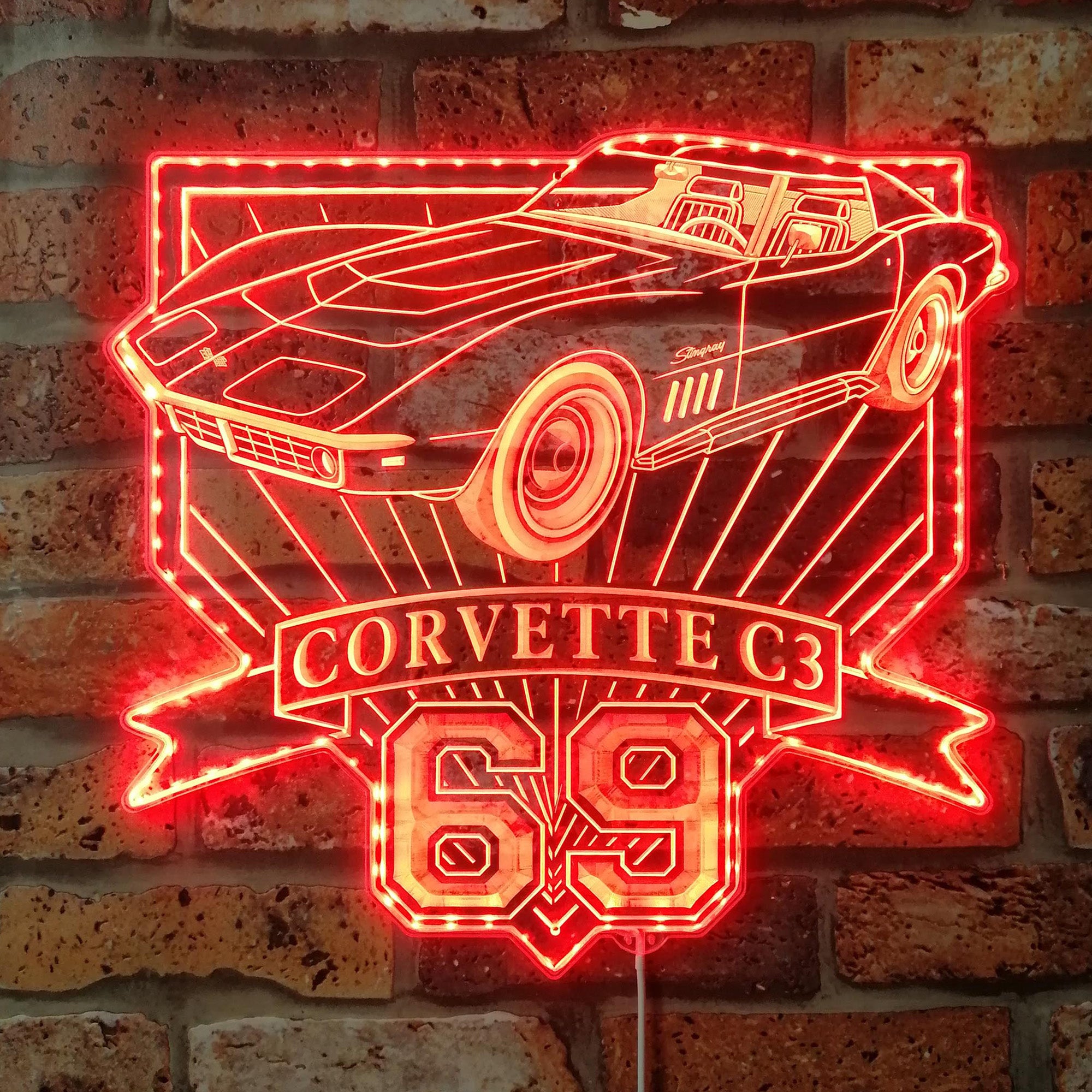 Chevrolet Corvette c3 coupe 427 1969 Dynamic RGB Edge Lit LED Sign