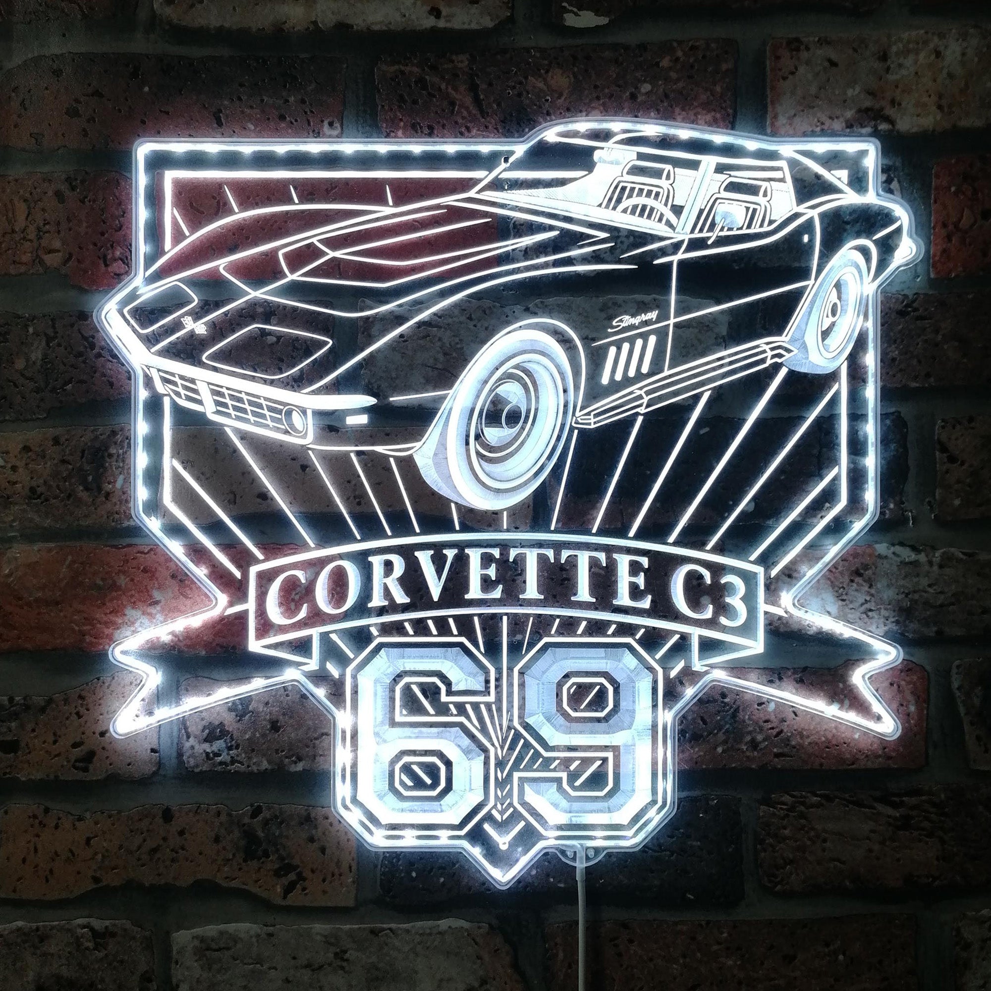 Chevrolet Corvette c3 coupe 427 1969 Dynamic RGB Edge Lit LED Sign