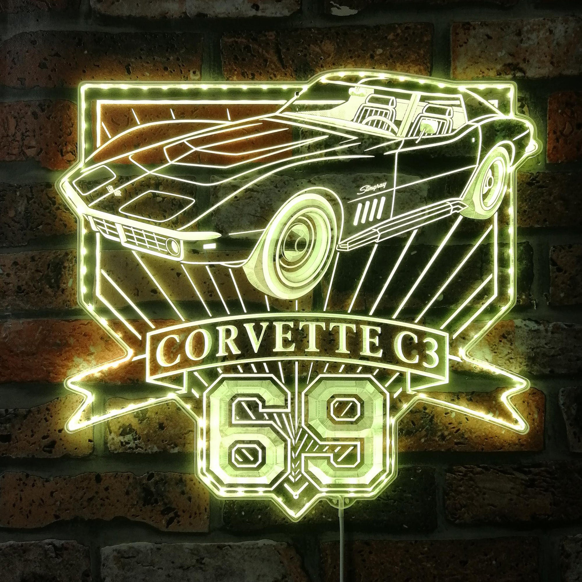 Chevrolet Corvette c3 coupe 427 1969 Dynamic RGB Edge Lit LED Sign