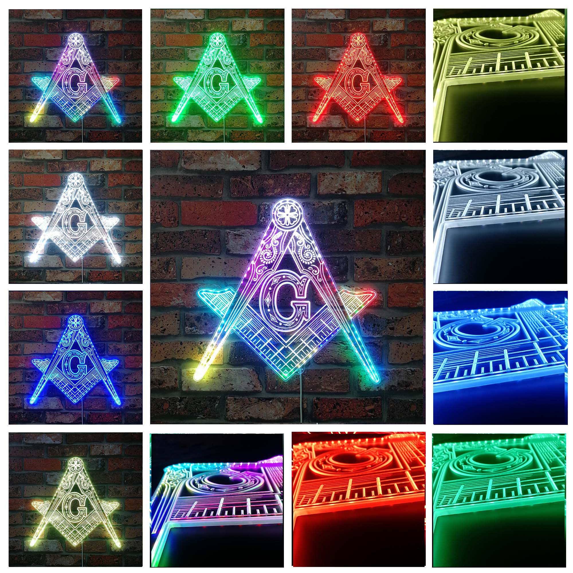 Freemason Logo, masonic Dynamic RGB Edge Lit LED Sign