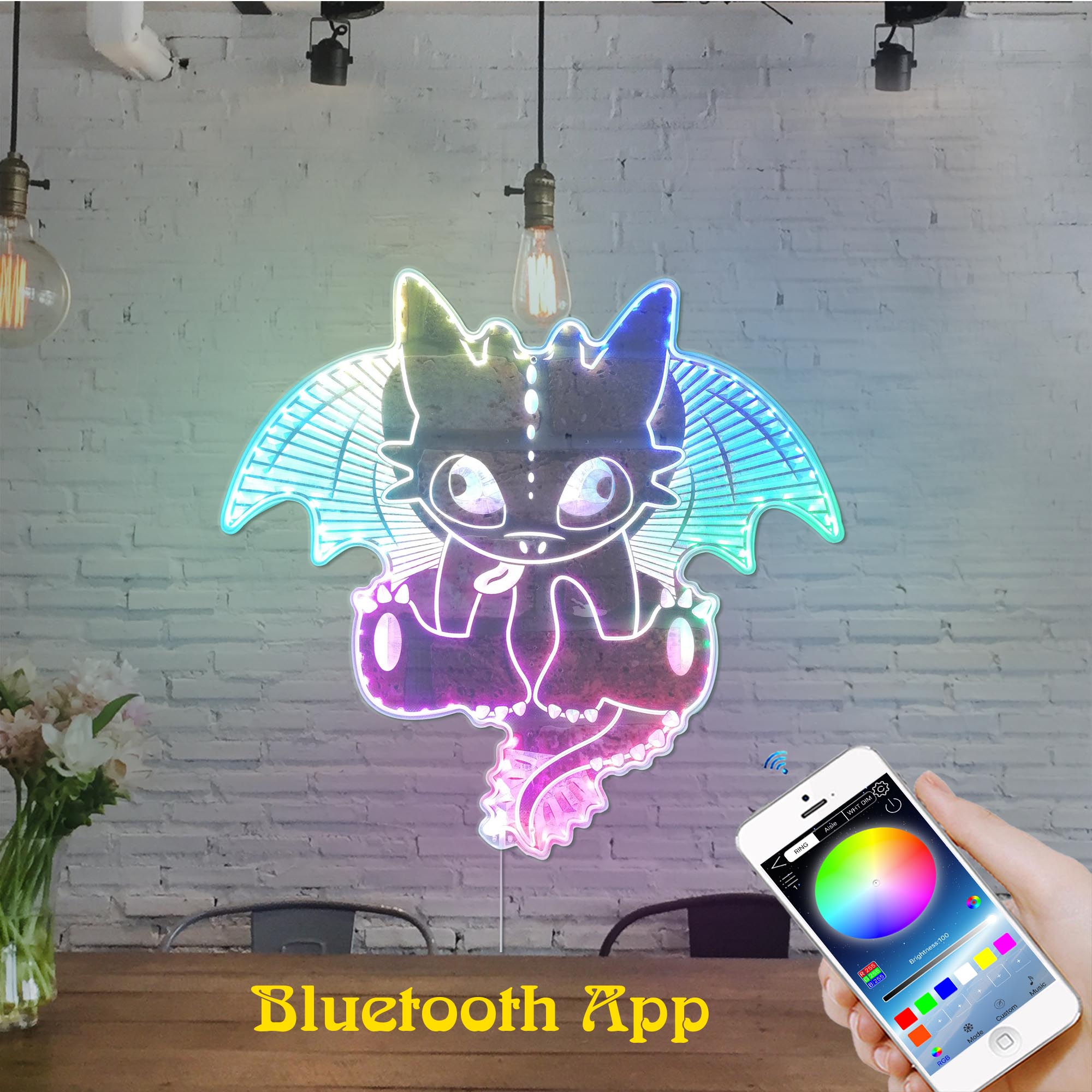 Toothless Cute Dragon Dynamic RGB Edge Lit LED Sign