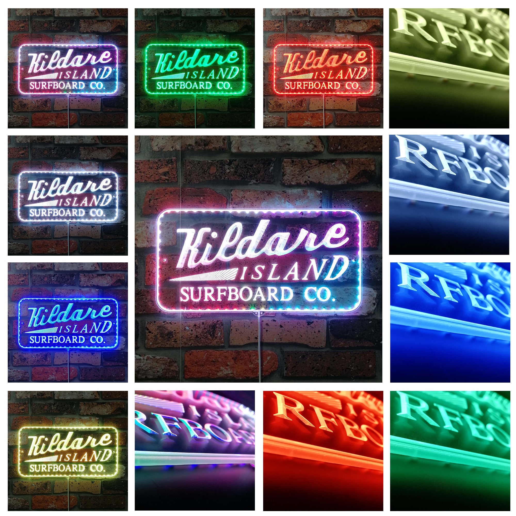 Kildare Island Surfboard Co. Dynamic RGB Edge Lit LED Sign