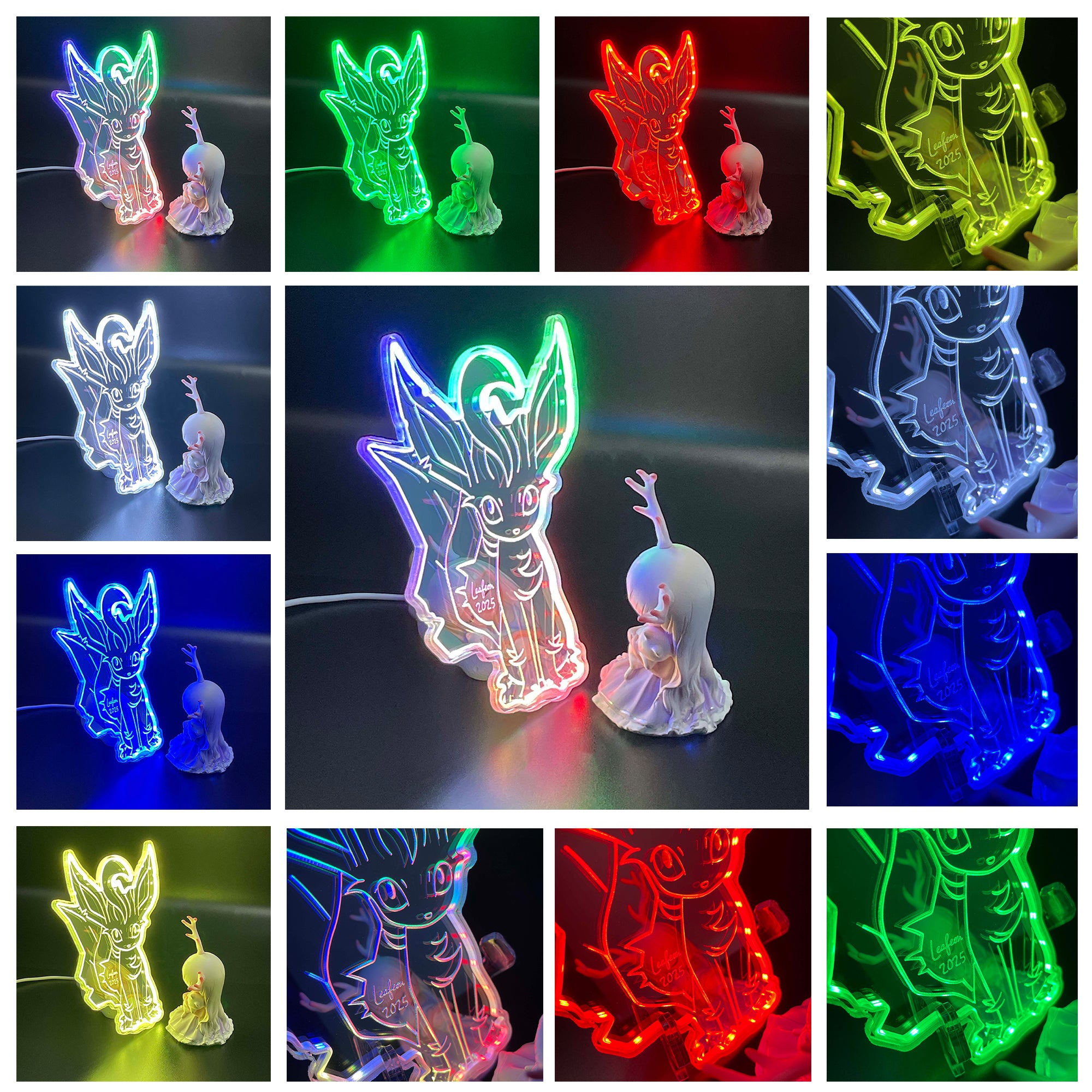 Leafeon Eevee  Neon LED Sign with Dynamic RGB Colors Mirror Backing