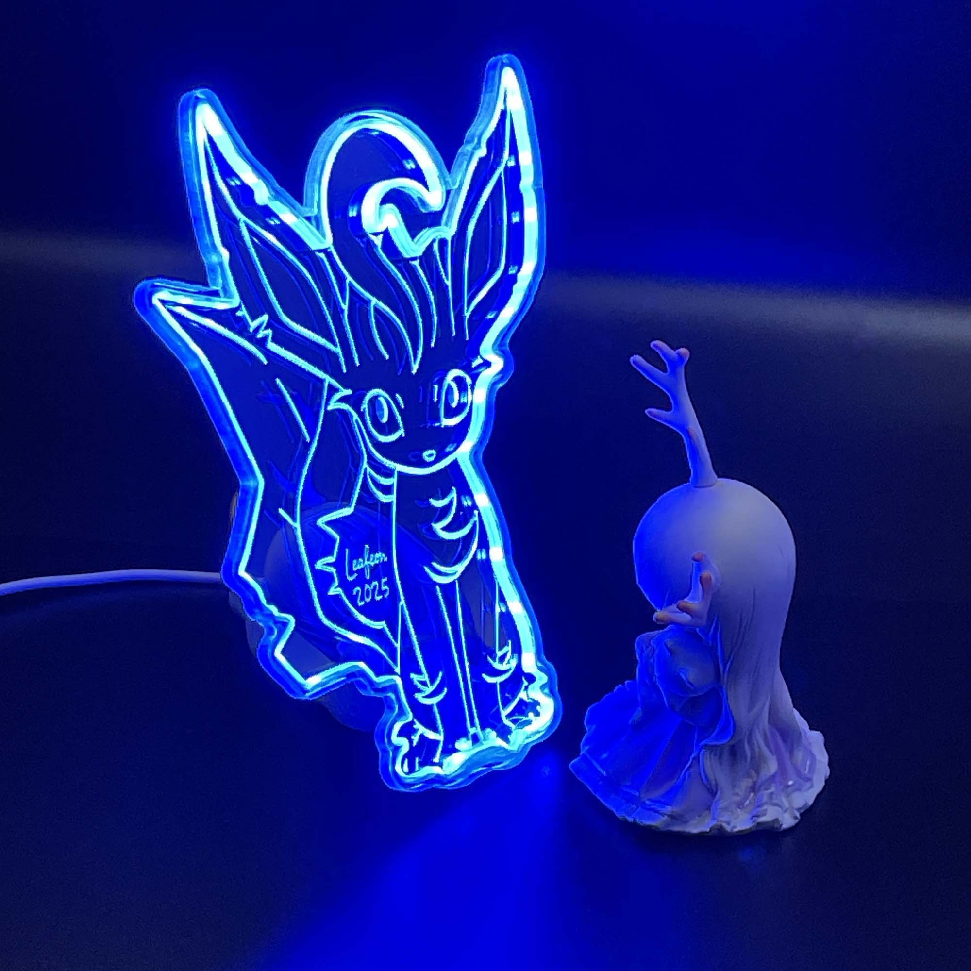 Leafeon Eevee  Neon LED Sign with Dynamic RGB Colors Mirror Backing