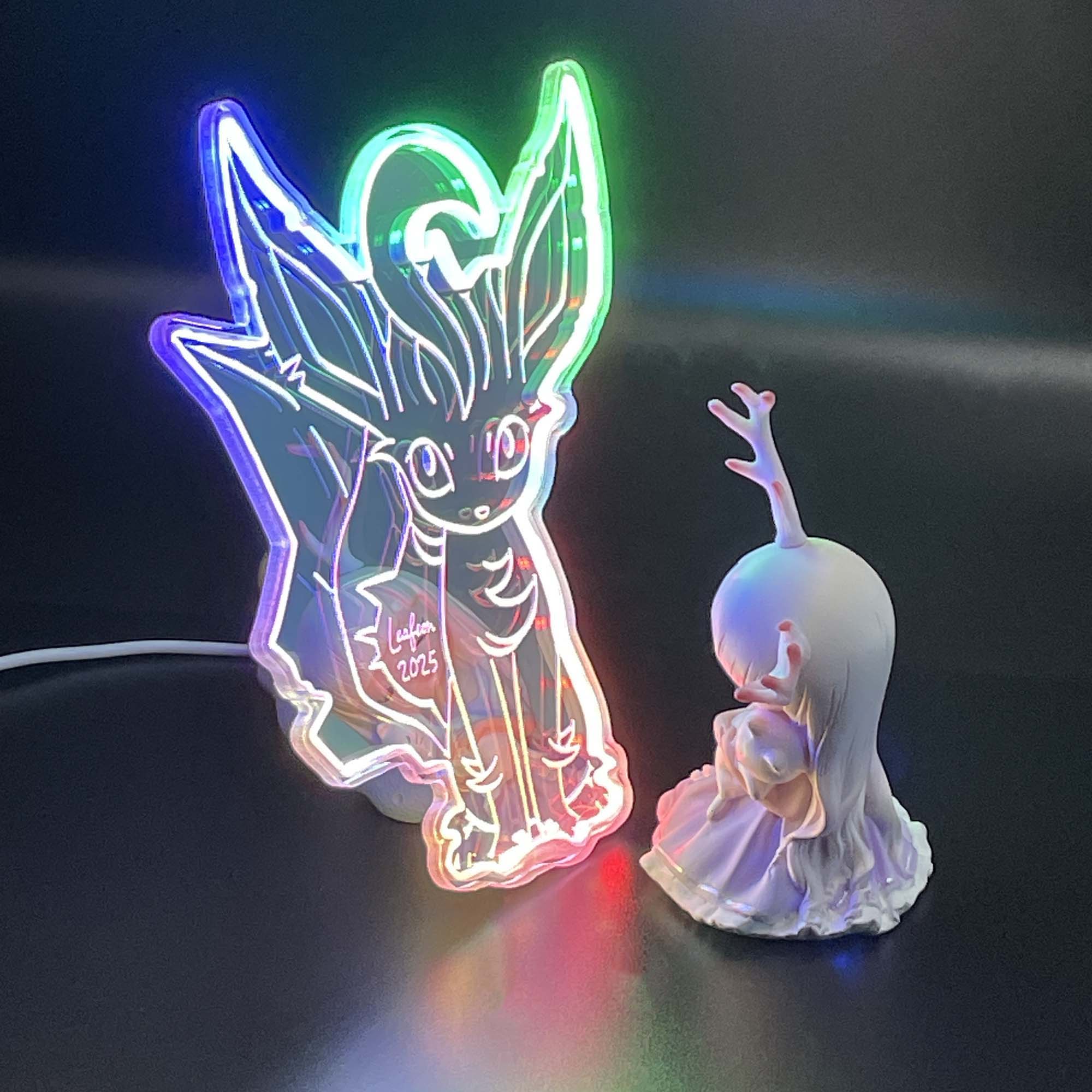 Leafeon Eevee  Neon LED Sign with Dynamic RGB Colors Mirror Backing