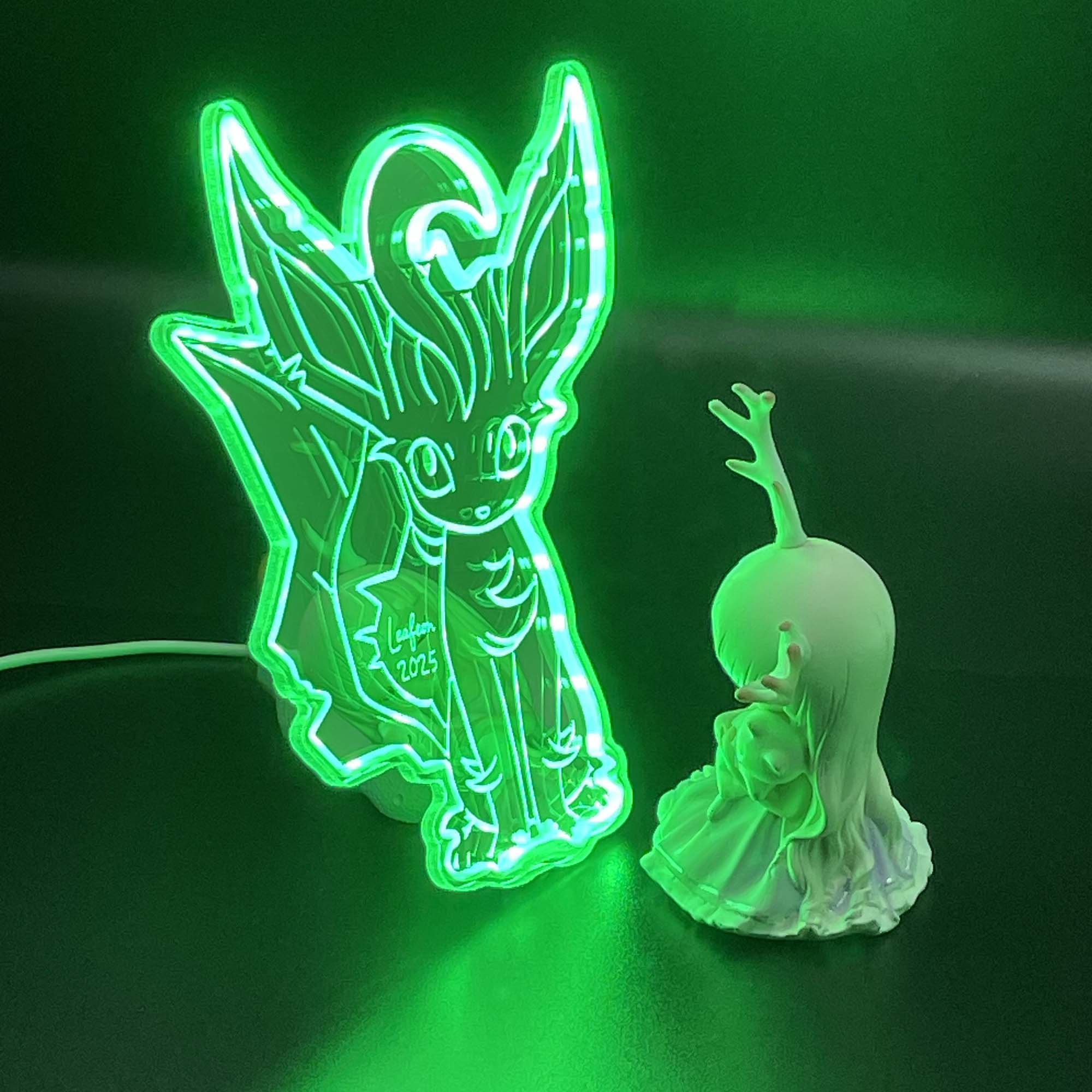 Leafeon Eevee  Neon LED Sign with Dynamic RGB Colors Mirror Backing