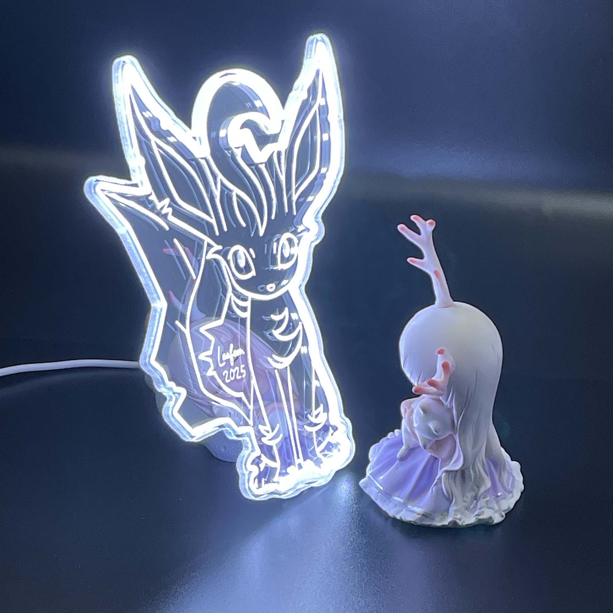 Leafeon Eevee  Neon LED Sign with Dynamic RGB Colors Mirror Backing
