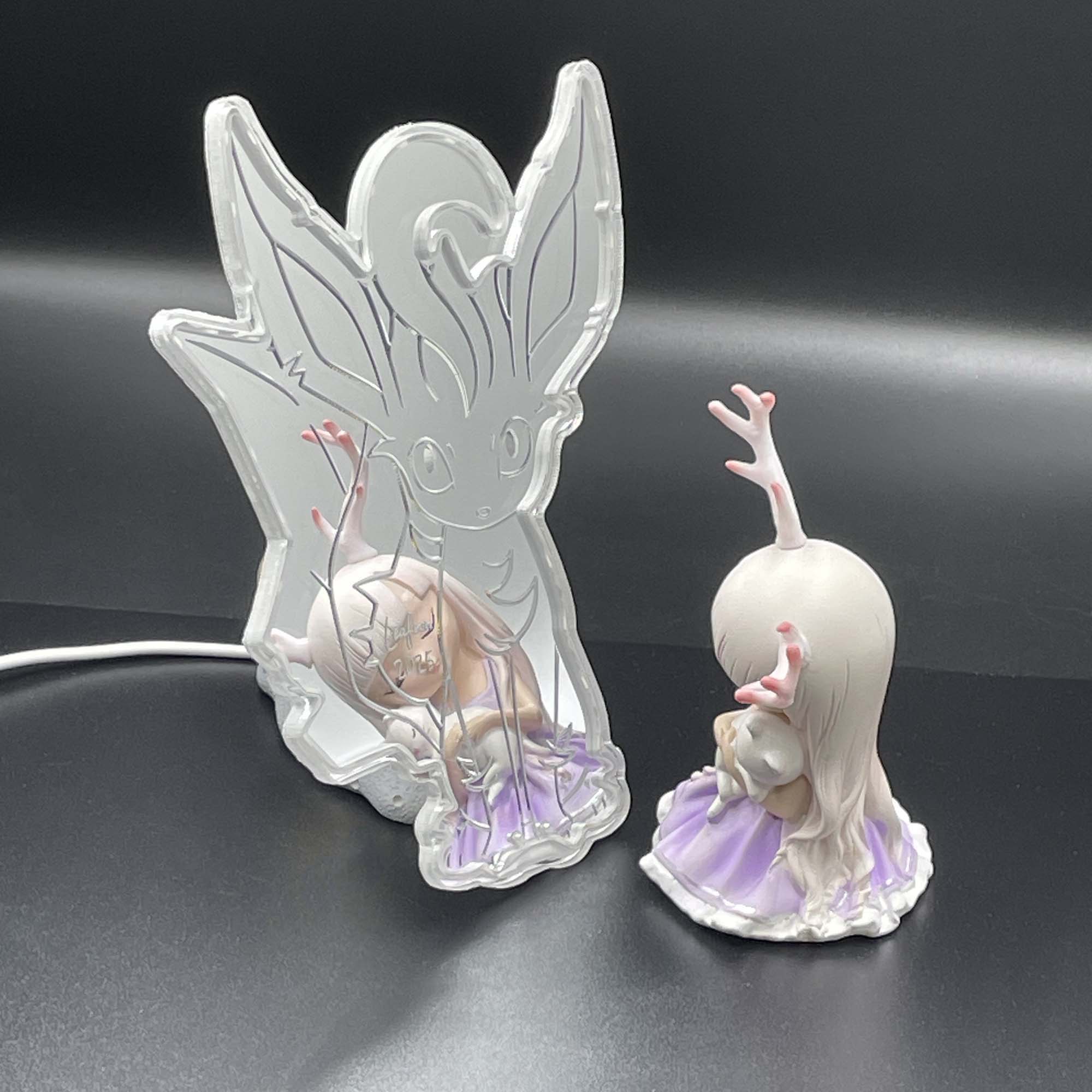 Leafeon Eevee  Neon LED Sign with Dynamic RGB Colors Mirror Backing