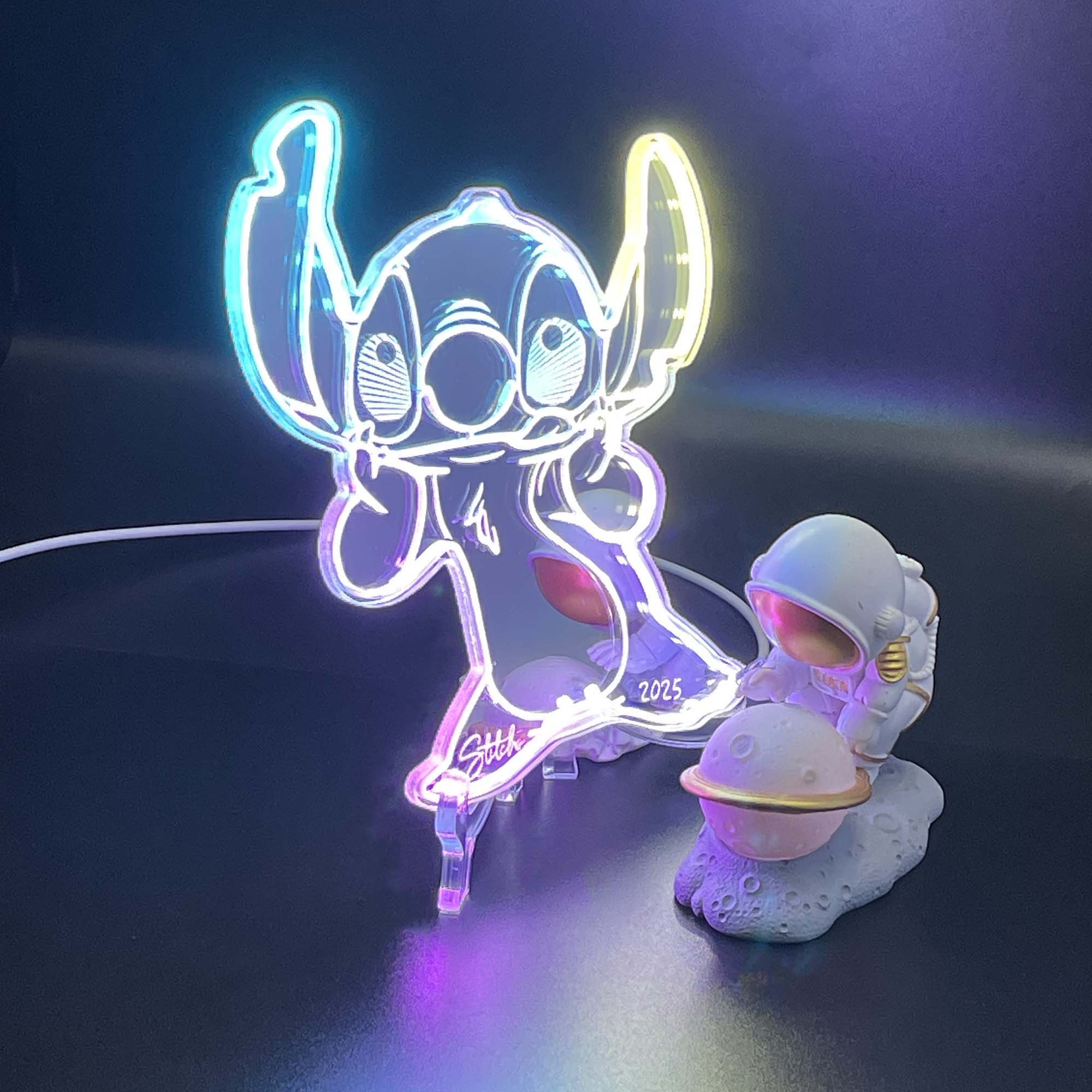 Stitch  Neon LED Sign with Dynamic RGB Colors Mirror Backing