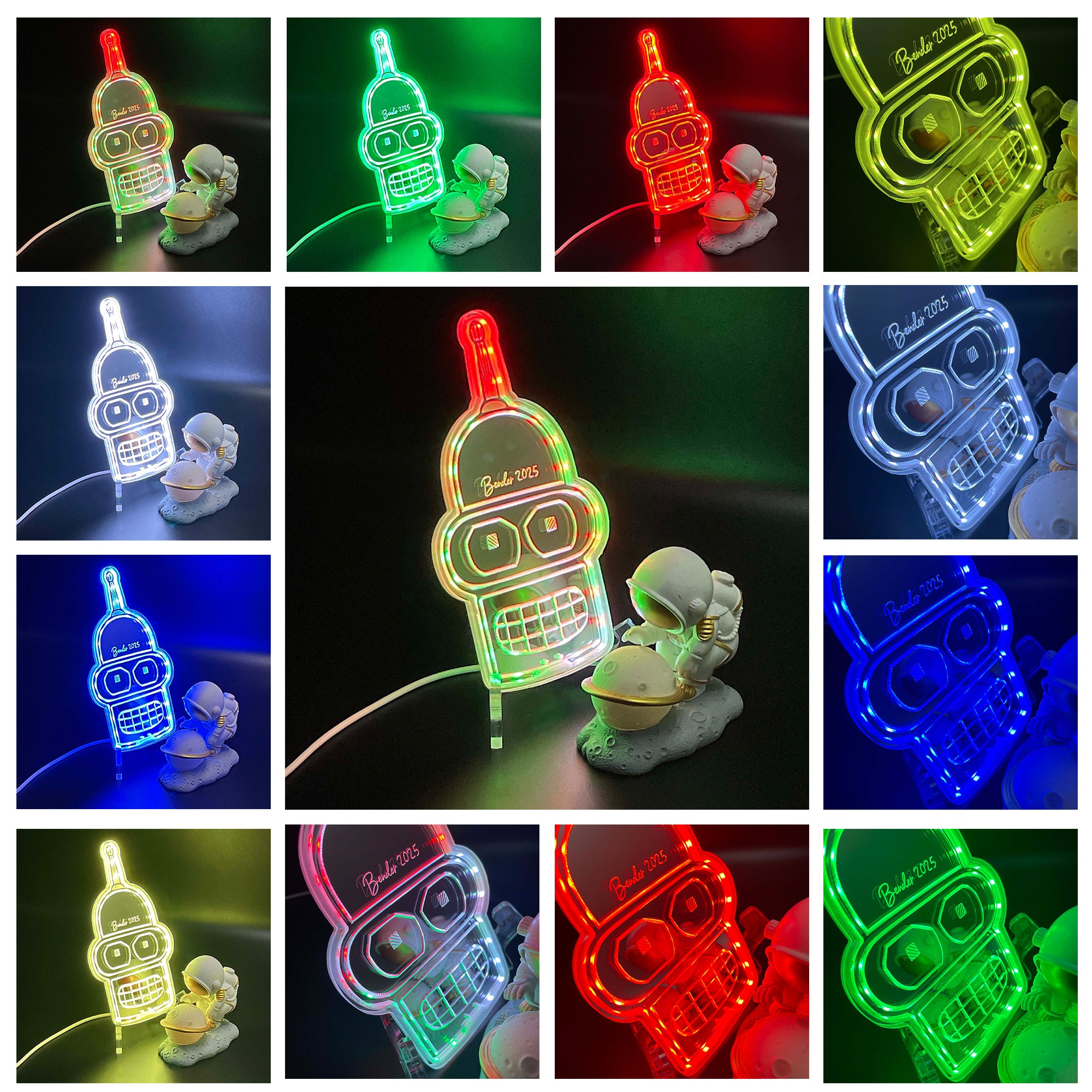 Bender Futurama  Neon LED Sign with Dynamic RGB Colors Mirror Backing
