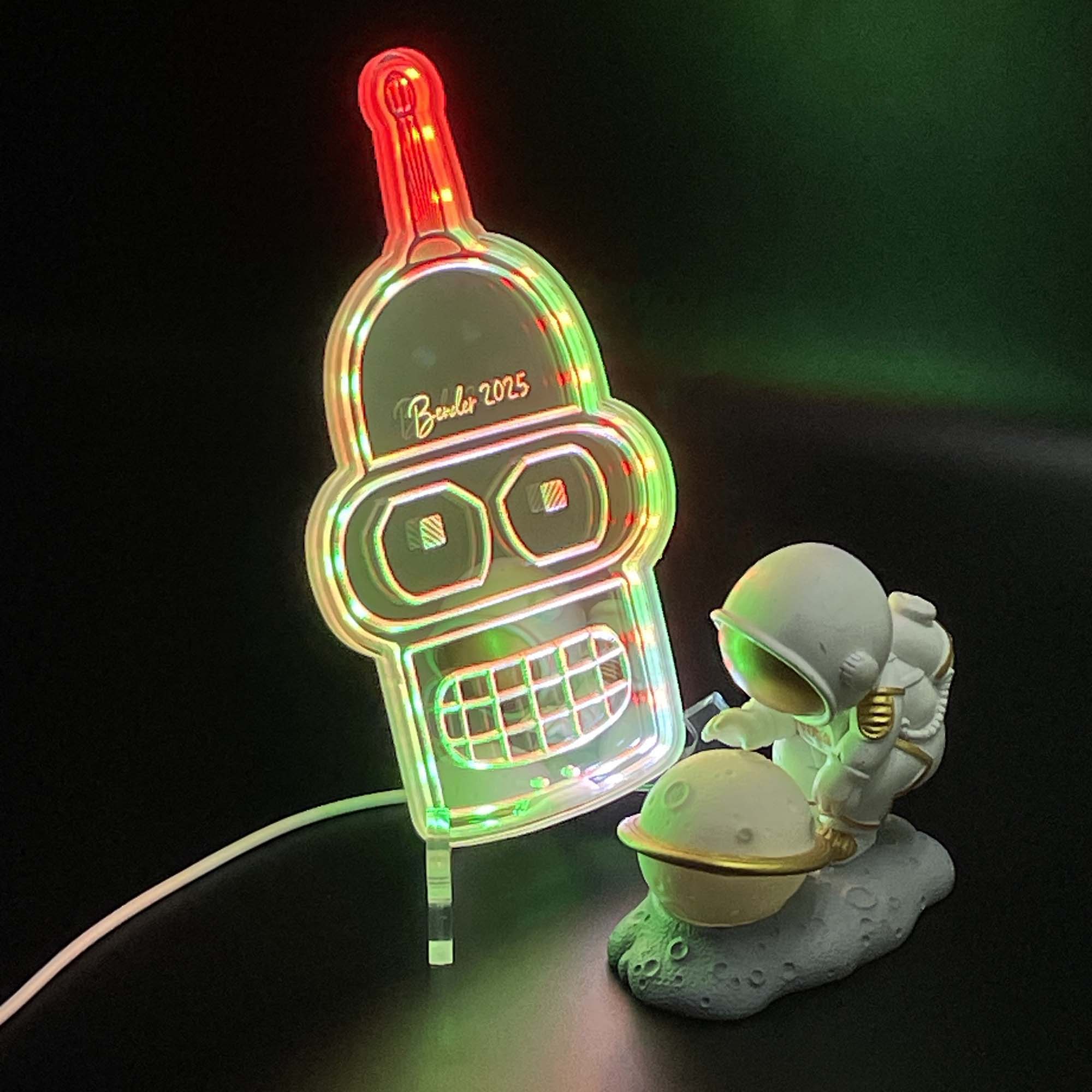 Bender Futurama  Neon LED Sign with Dynamic RGB Colors Mirror Backing