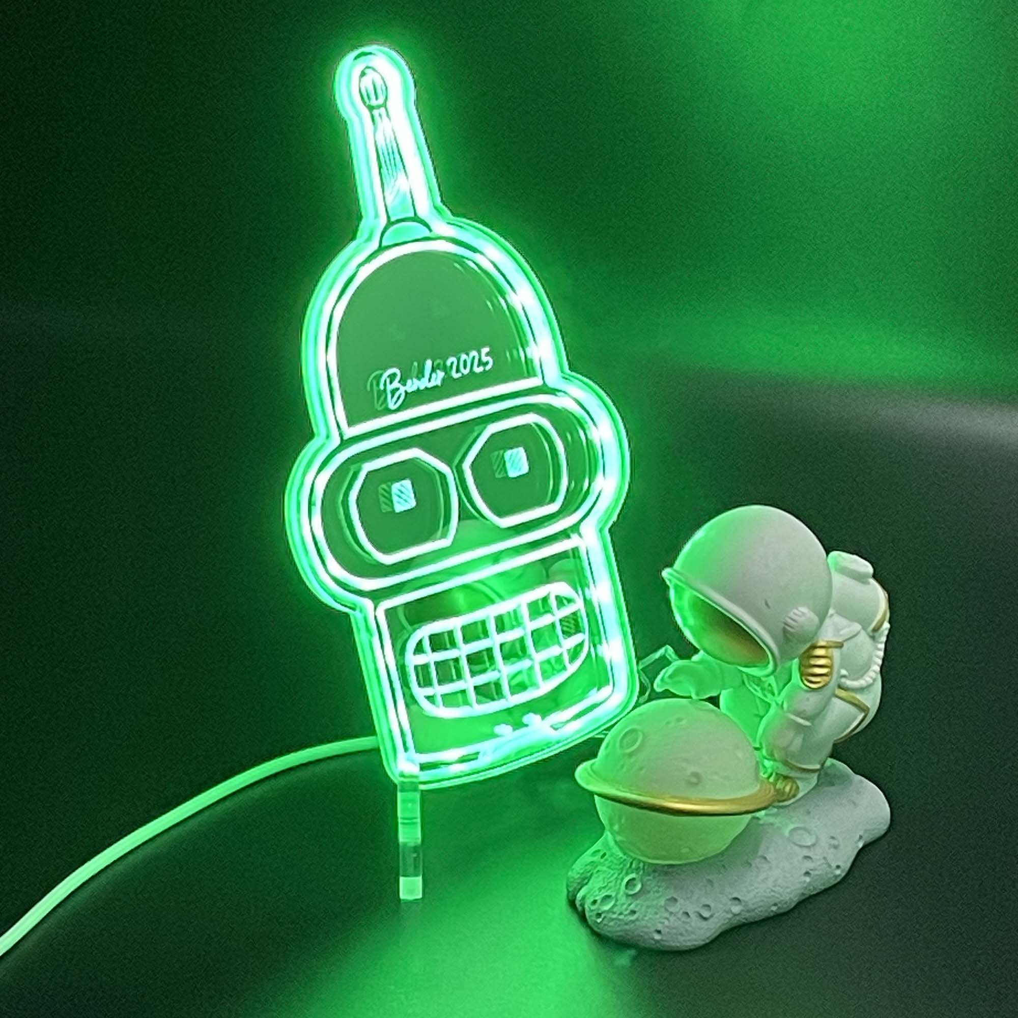 Bender Futurama  Neon LED Sign with Dynamic RGB Colors Mirror Backing