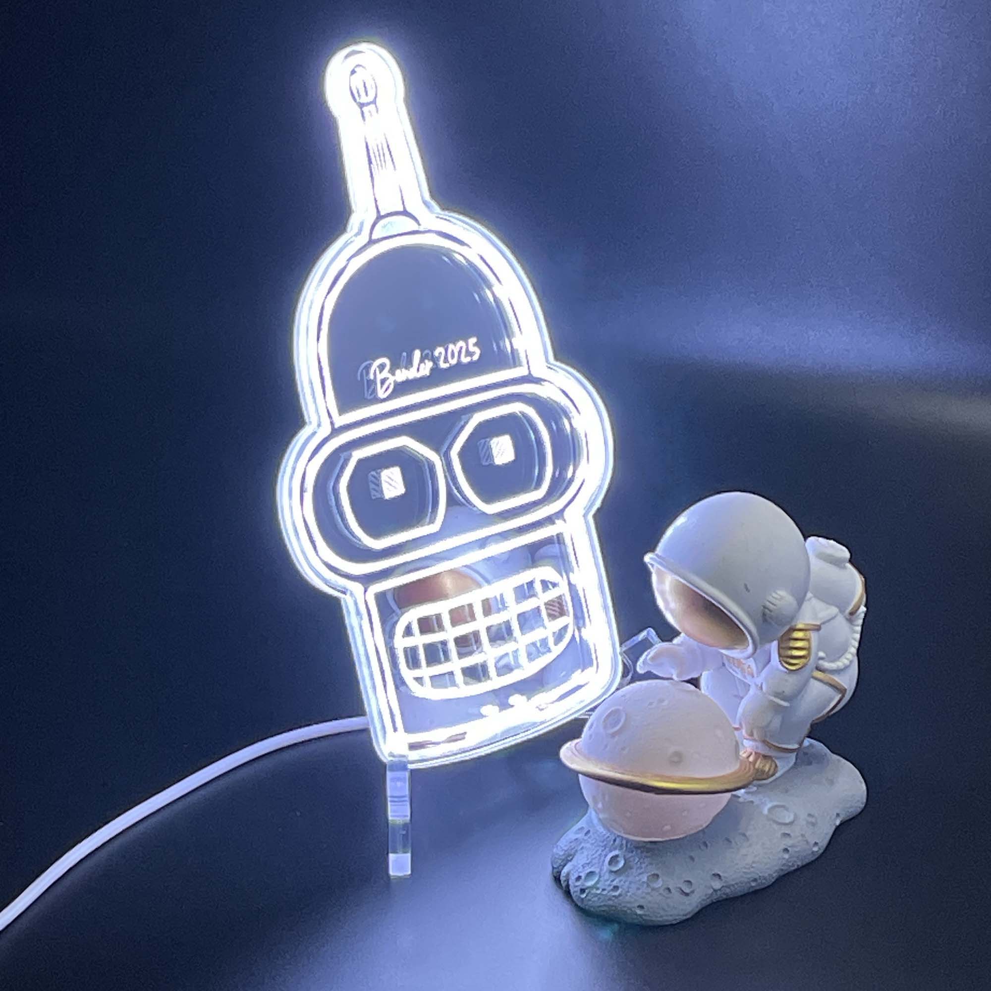 Bender Futurama  Neon LED Sign with Dynamic RGB Colors Mirror Backing