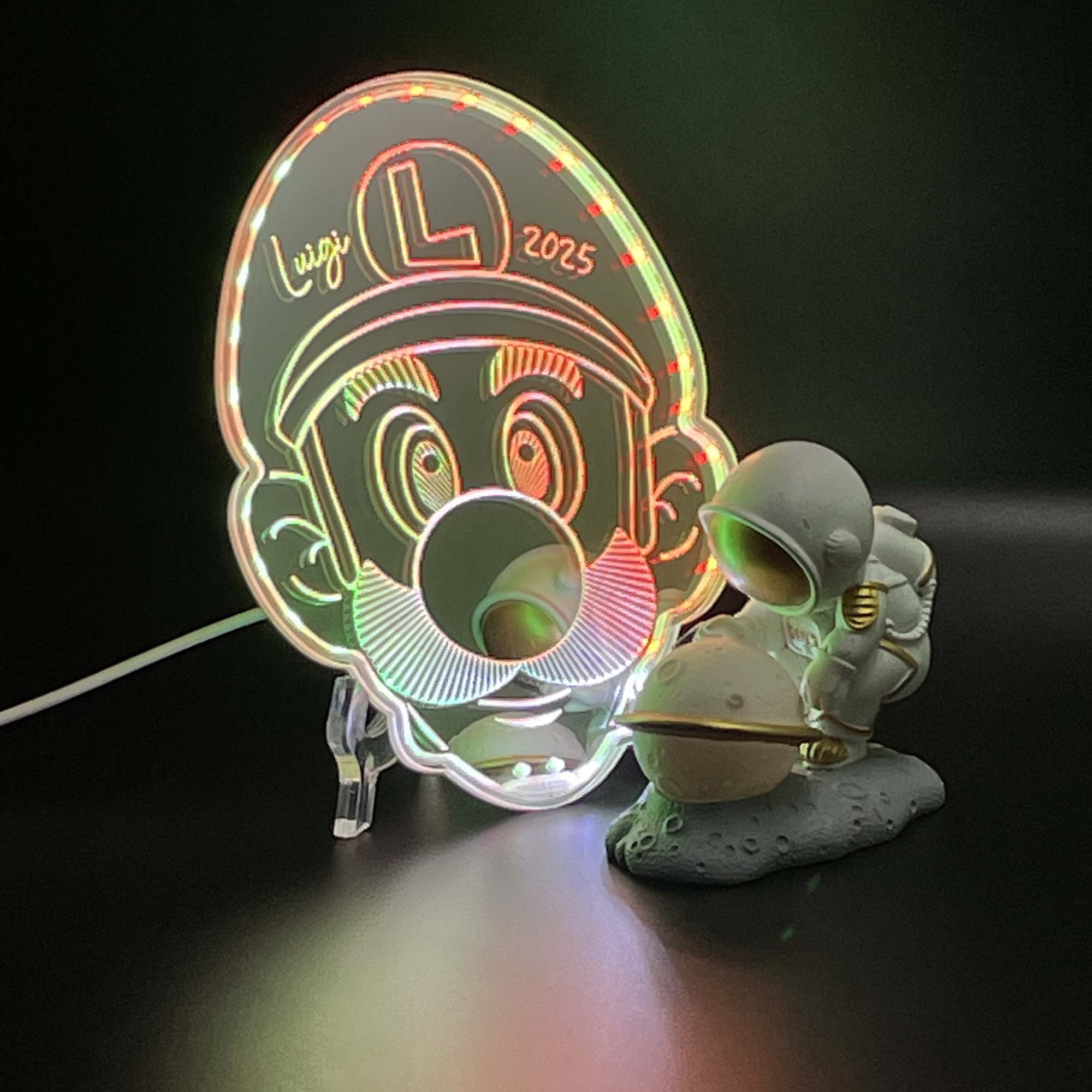 Super Mario Luigi  Neon LED Sign with Dynamic RGB Colors Mirror Backing