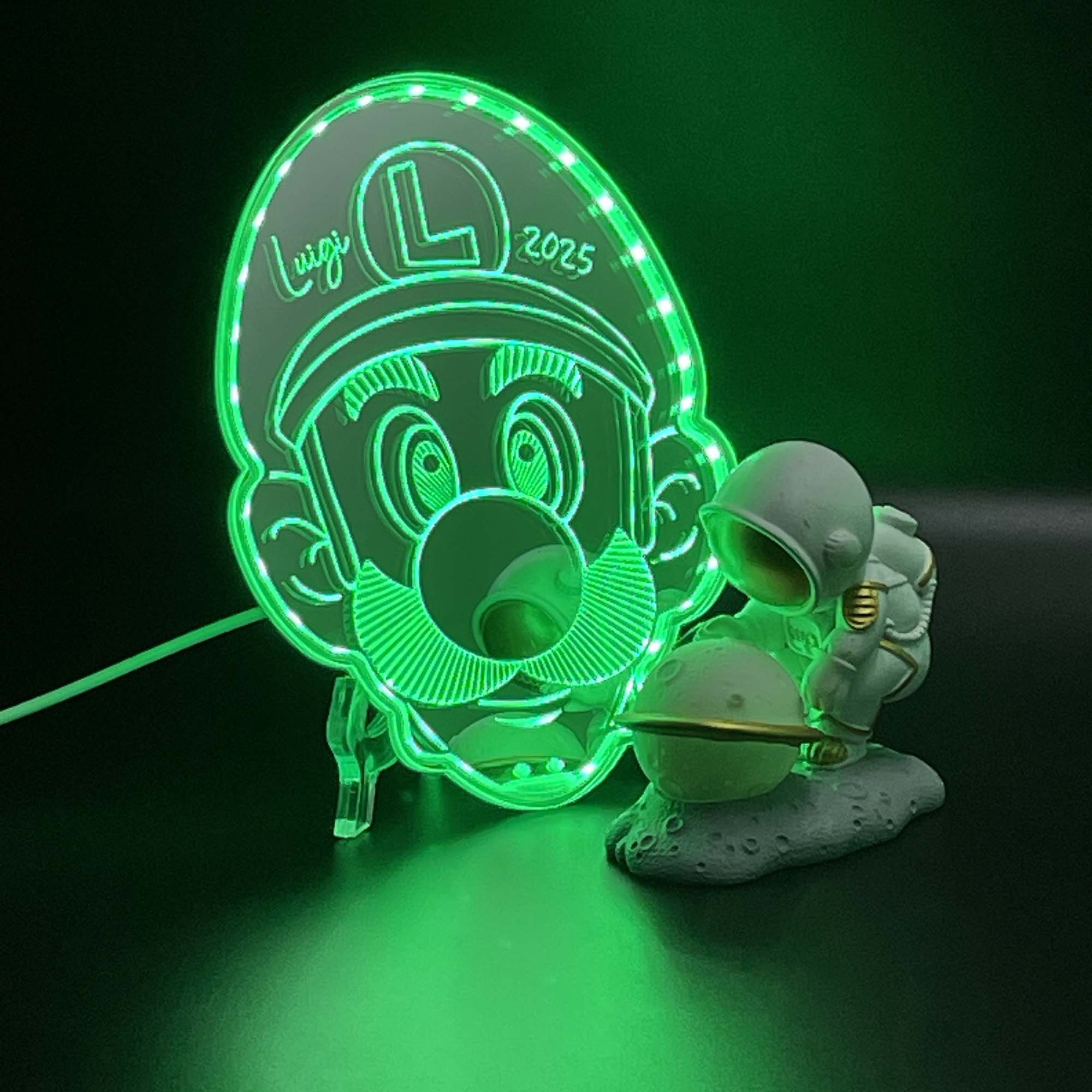 Super Mario Luigi  Neon LED Sign with Dynamic RGB Colors Mirror Backing