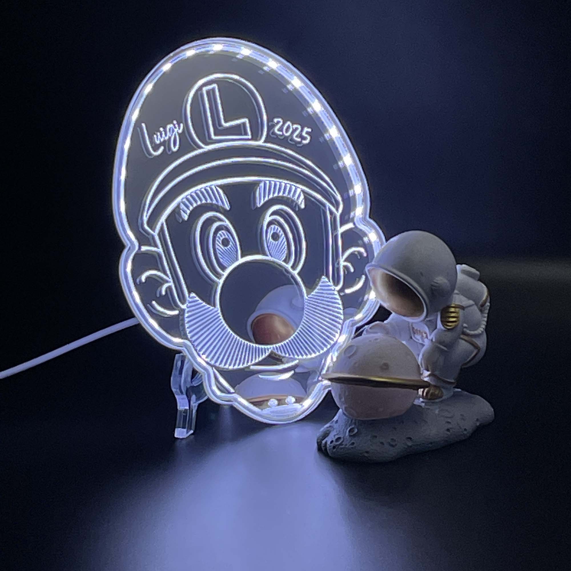 Super Mario Luigi  Neon LED Sign with Dynamic RGB Colors Mirror Backing