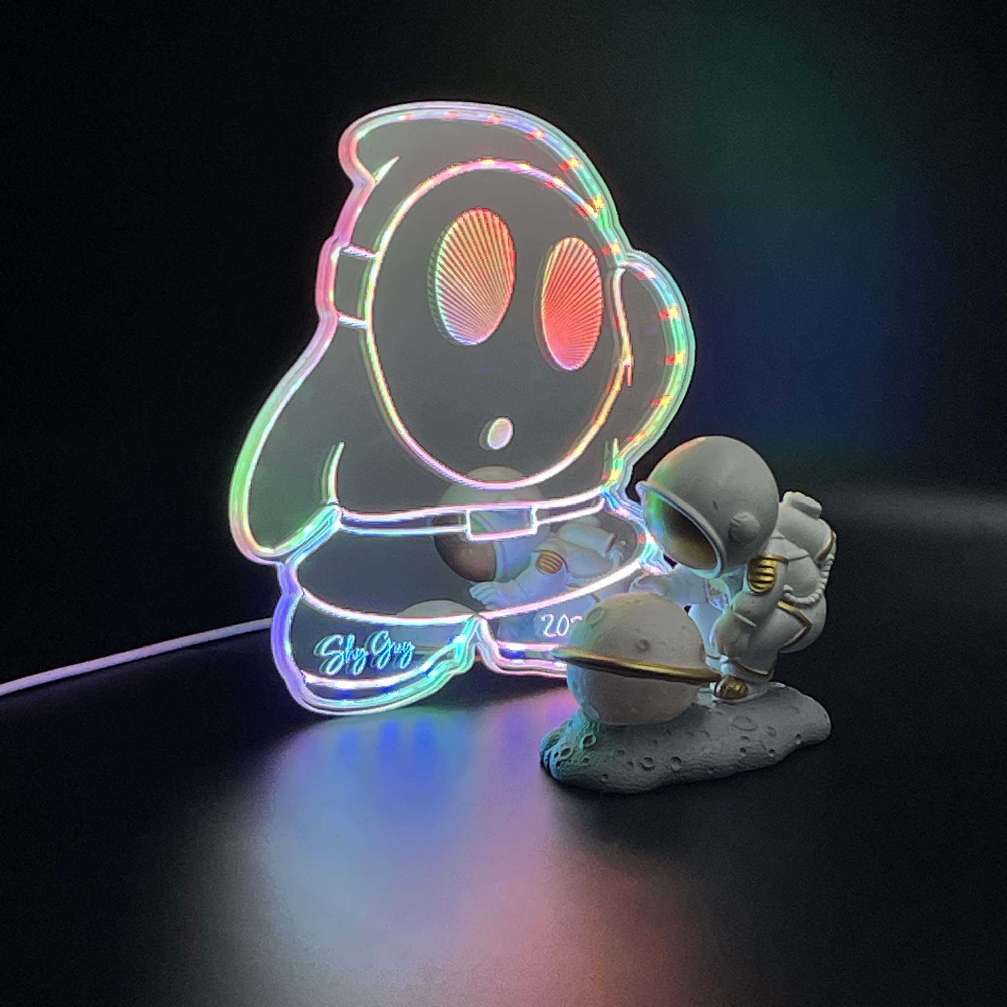 Mario Shy Guy  Neon LED Sign with Dynamic RGB Colors Mirror Backing