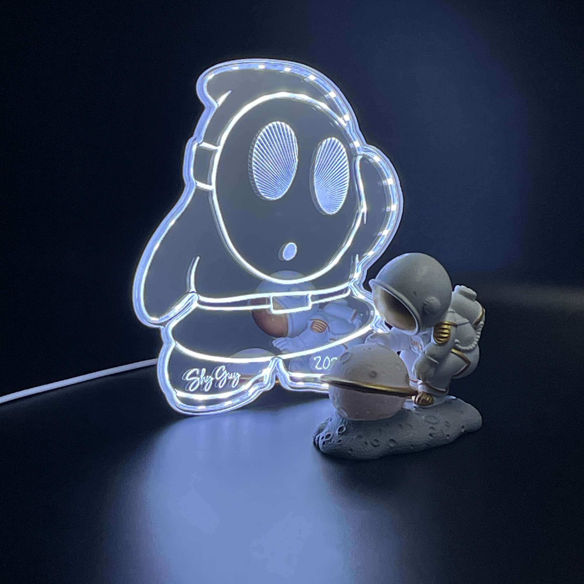 Mario Shy Guy  Neon LED Sign with Dynamic RGB Colors Mirror Backing