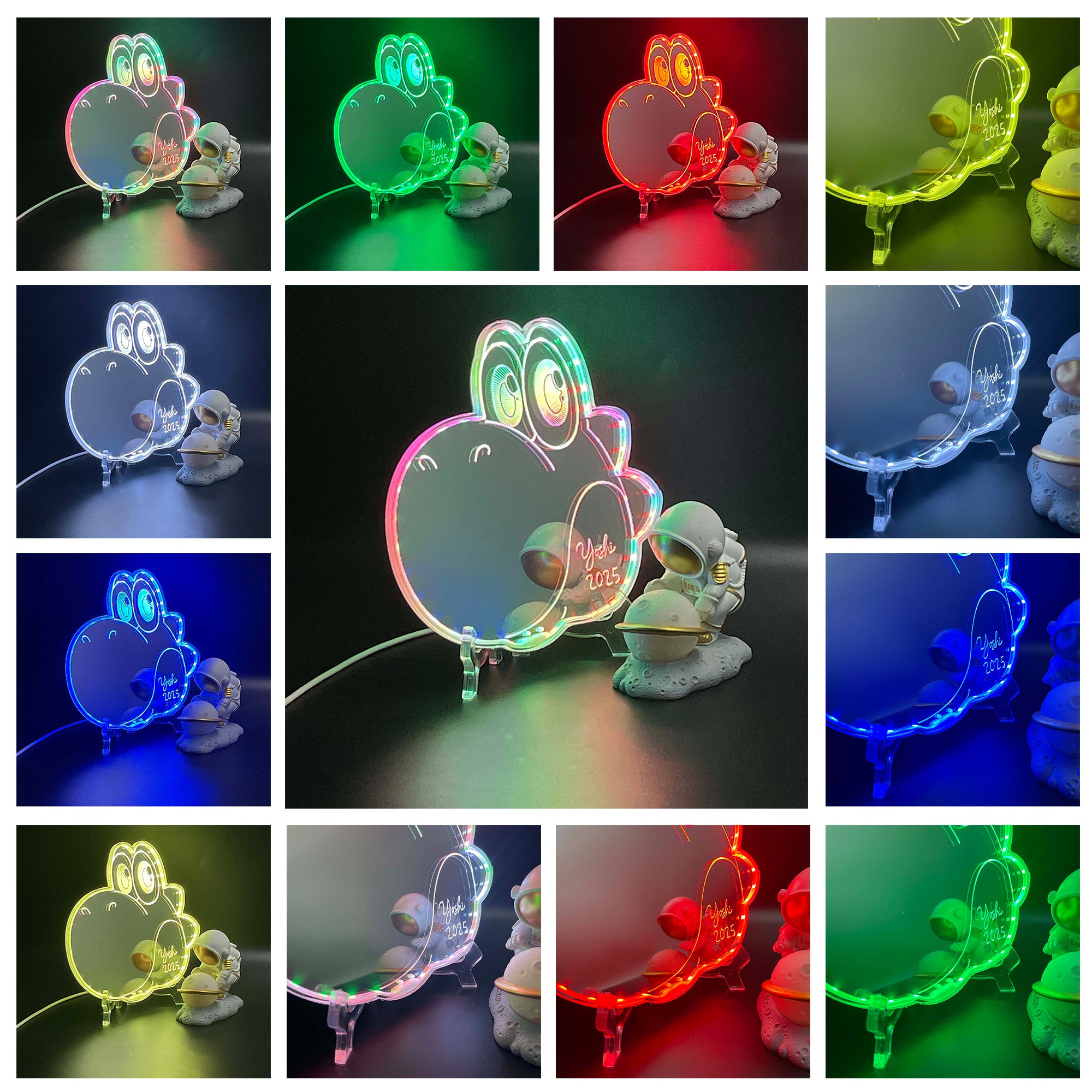 Yoshi Mario  Neon LED Sign with Dynamic RGB Colors Mirror Backing