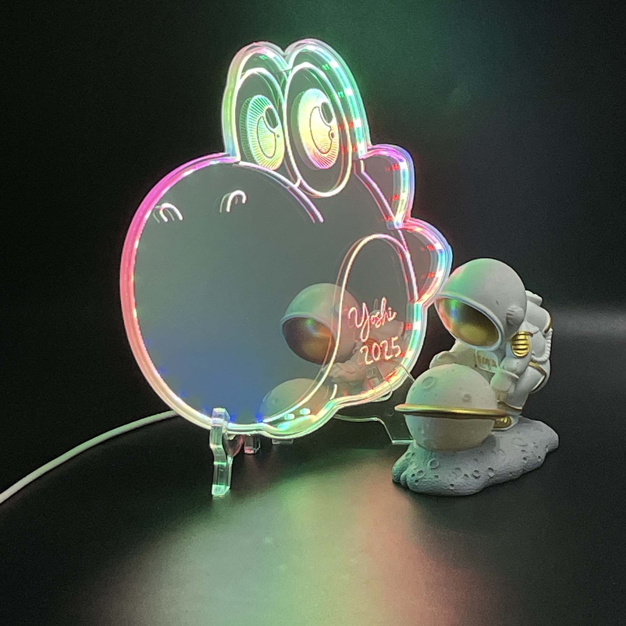 Yoshi Mario  Neon LED Sign with Dynamic RGB Colors Mirror Backing