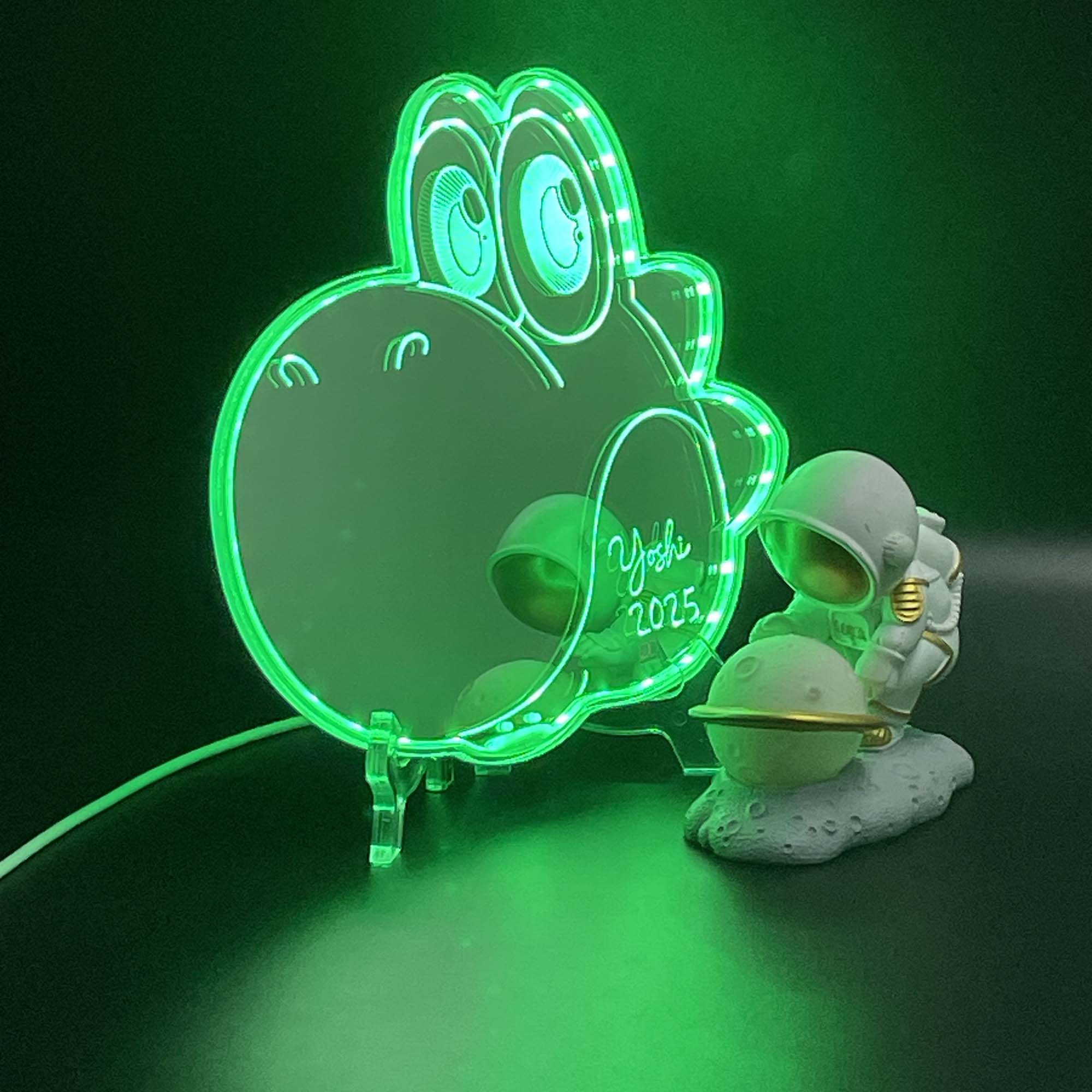 Yoshi Mario  Neon LED Sign with Dynamic RGB Colors Mirror Backing