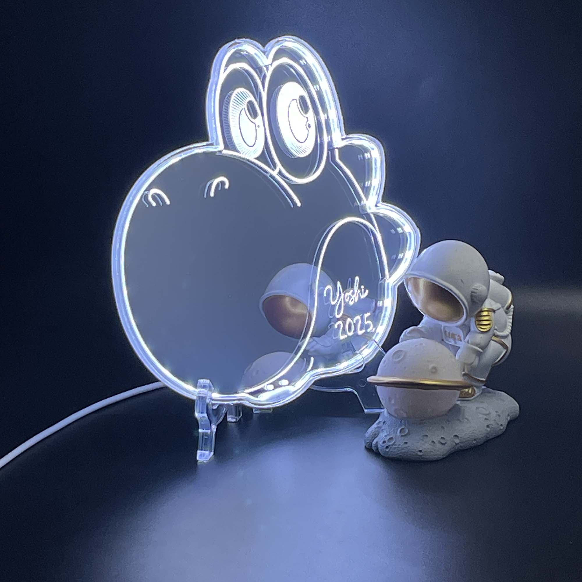 Yoshi Mario  Neon LED Sign with Dynamic RGB Colors Mirror Backing