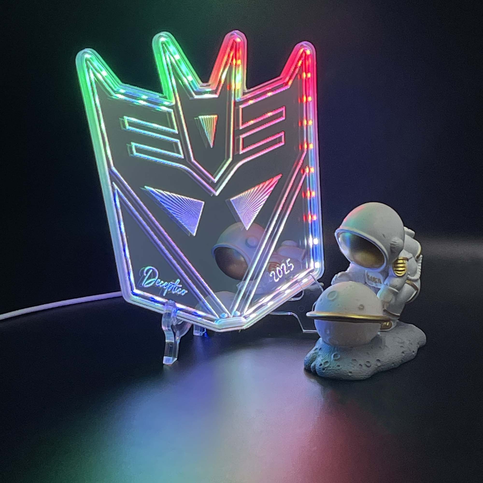 Transformers Deceptico  Neon LED Sign with Dynamic RGB Colors Mirror Backing