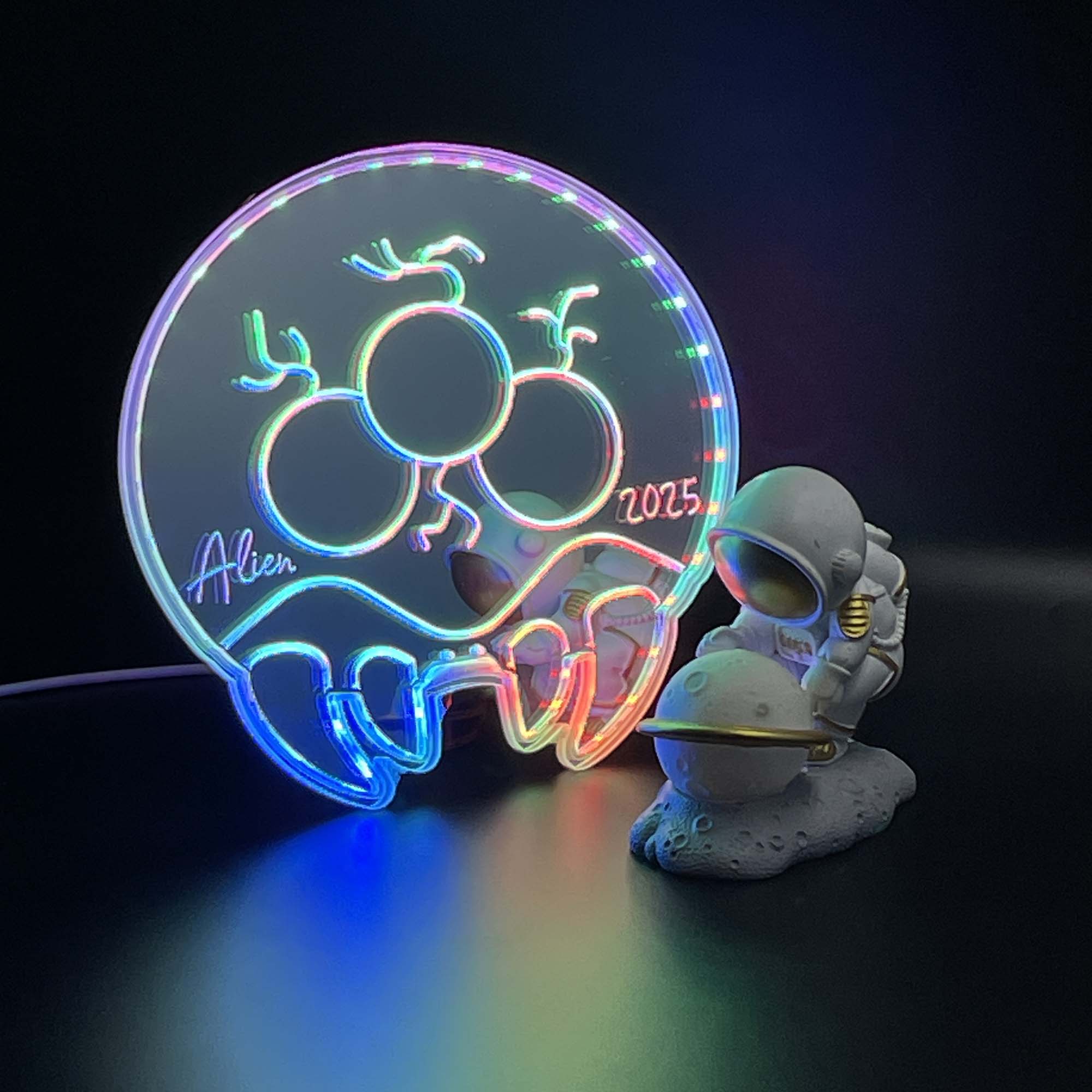 Metroid Alien Larva  Neon LED Sign with Dynamic RGB Colors Mirror Backing