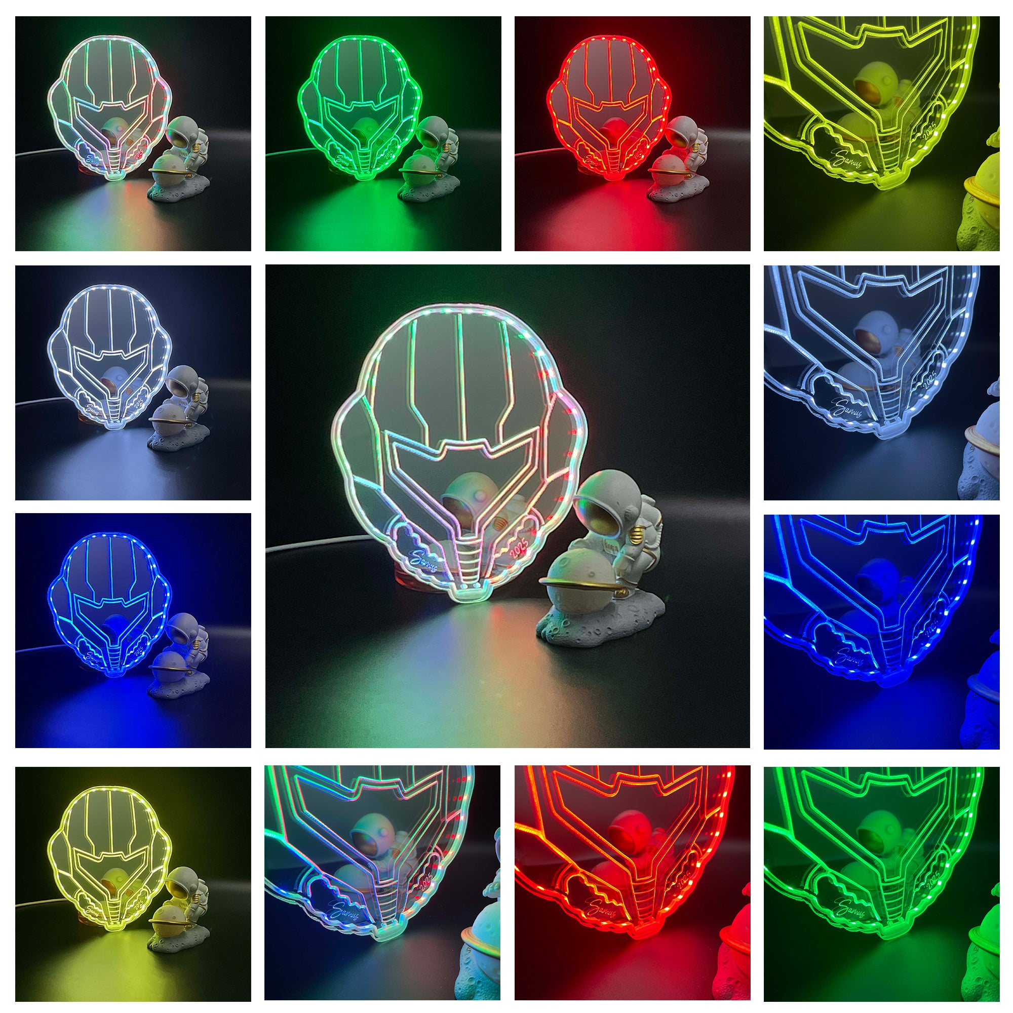 Metroid Samus   Neon LED Sign with Dynamic RGB Colors Mirror Backing