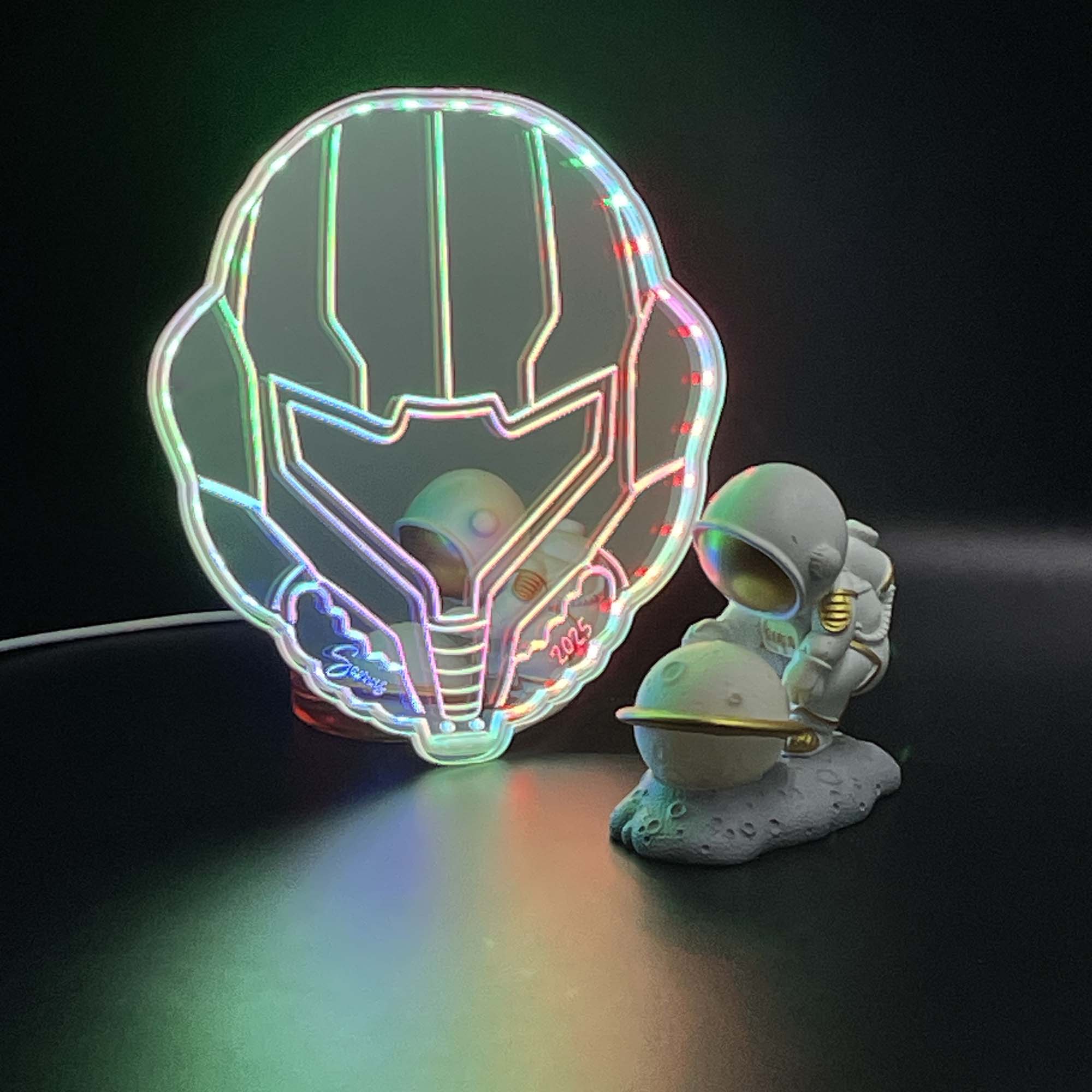 Metroid Samus   Neon LED Sign with Dynamic RGB Colors Mirror Backing