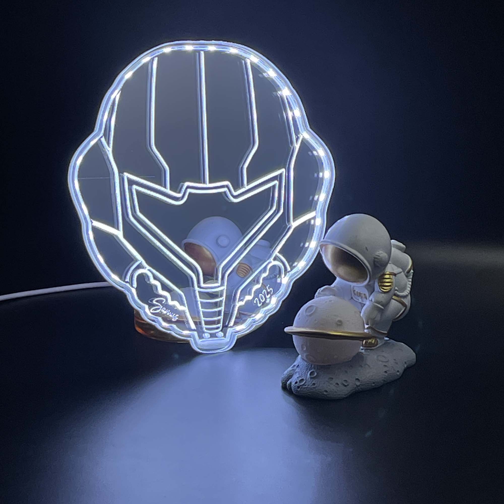Metroid Samus   Neon LED Sign with Dynamic RGB Colors Mirror Backing