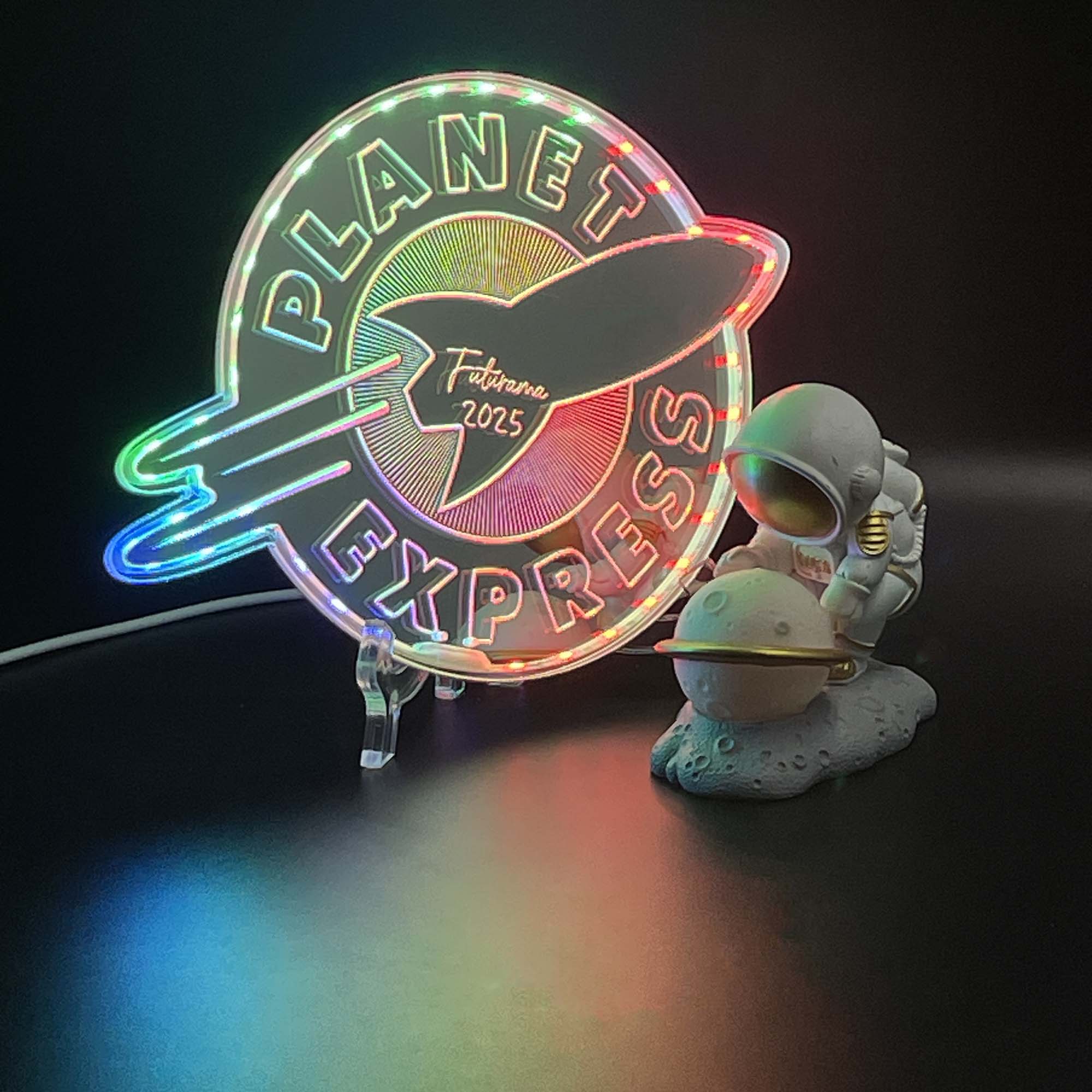 Planet Express  Neon LED Sign with Dynamic RGB Colors Mirror Backing