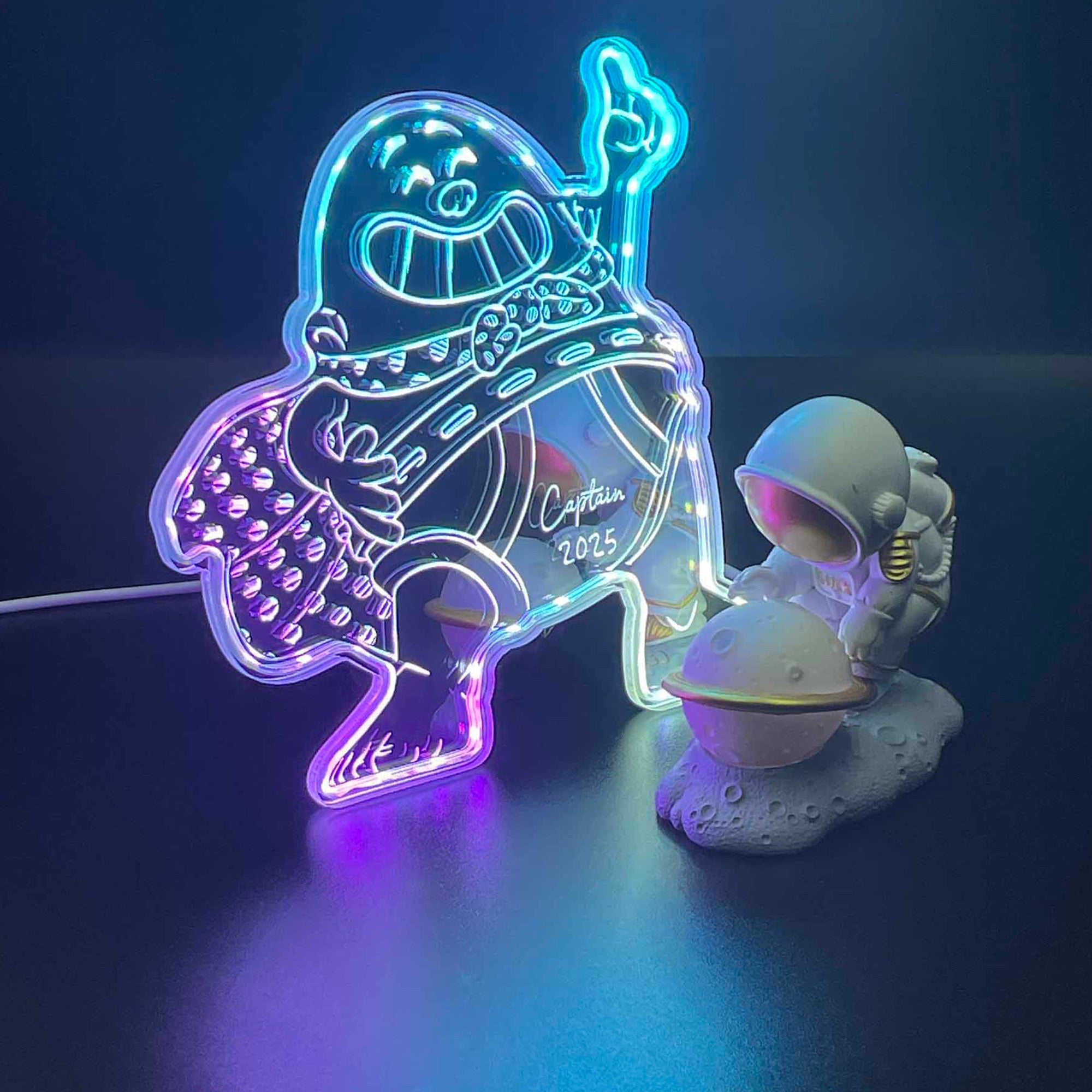 captain underpants comic book  Neon LED Sign with Dynamic RGB Colors Mirror Backing