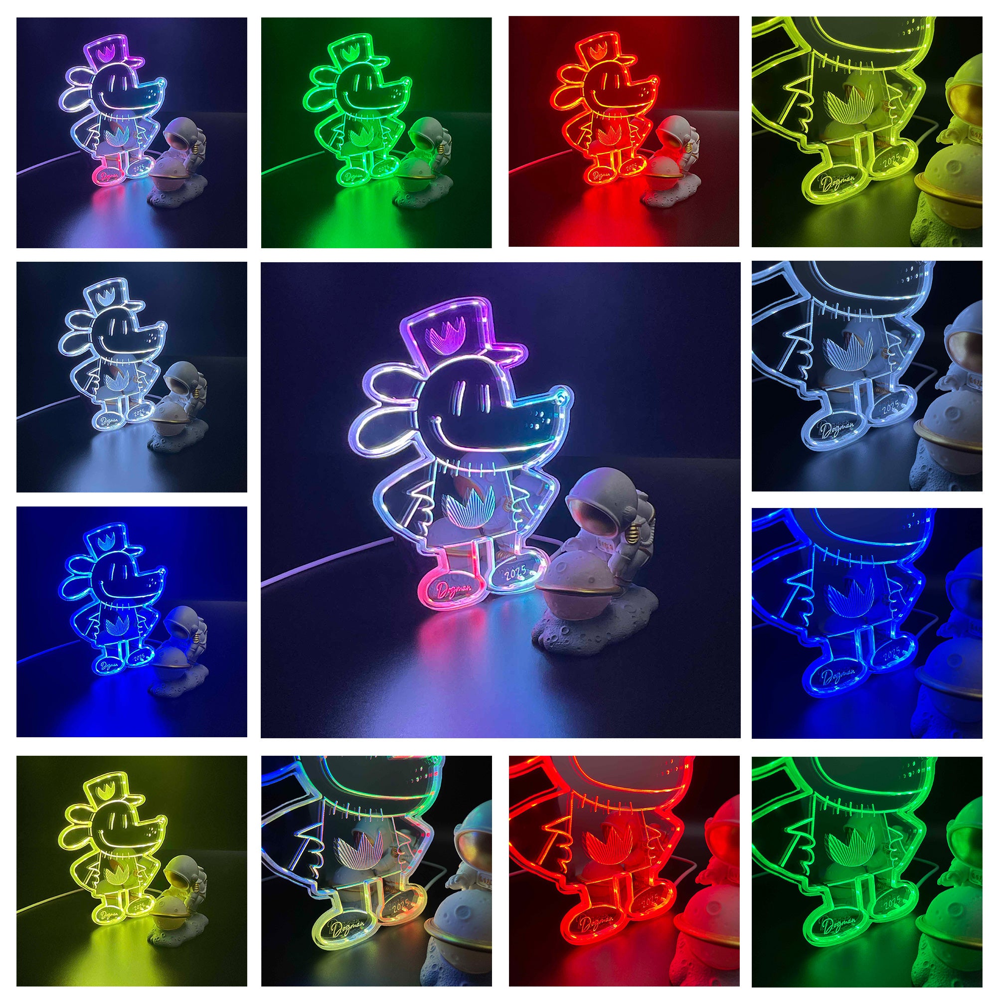 Dog man comic book  Neon LED Sign with Dynamic RGB Colors Mirror Backing