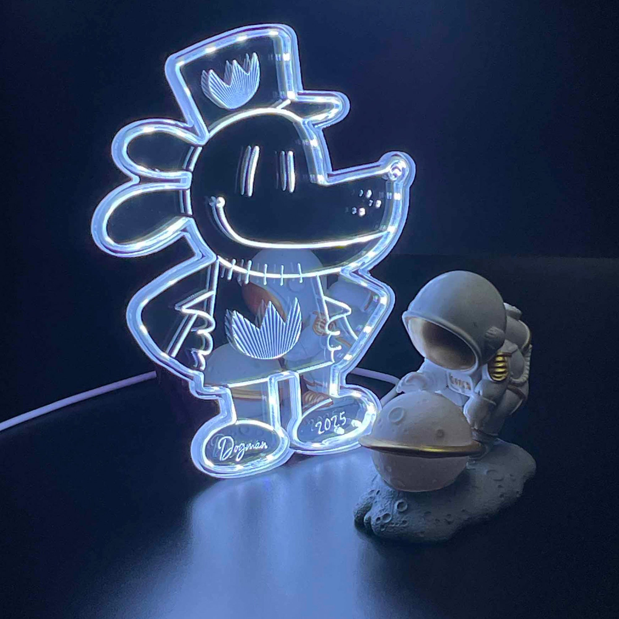Dog man comic book  Neon LED Sign with Dynamic RGB Colors Mirror Backing