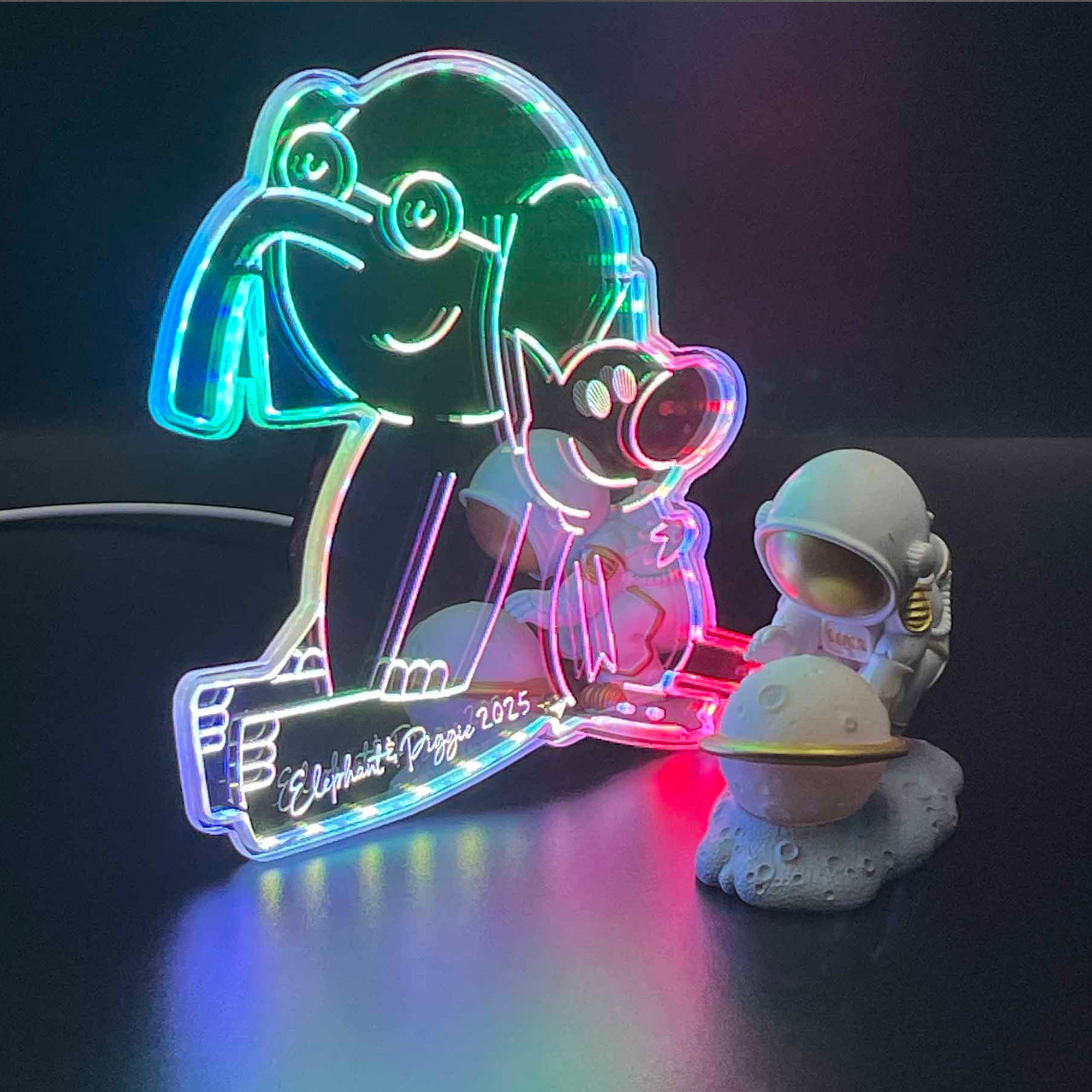 elephant & piggie comic book  Neon LED Sign with Dynamic RGB Colors Mirror Backing