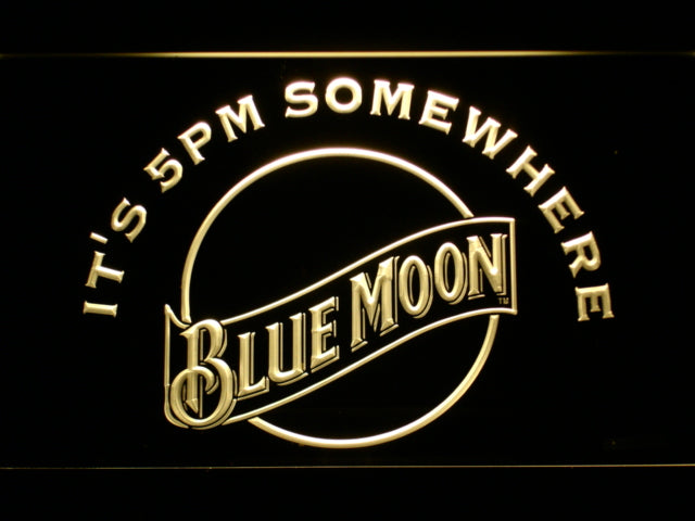 Blue Moon Beer It's 5Pm Somewhere Neon Sign