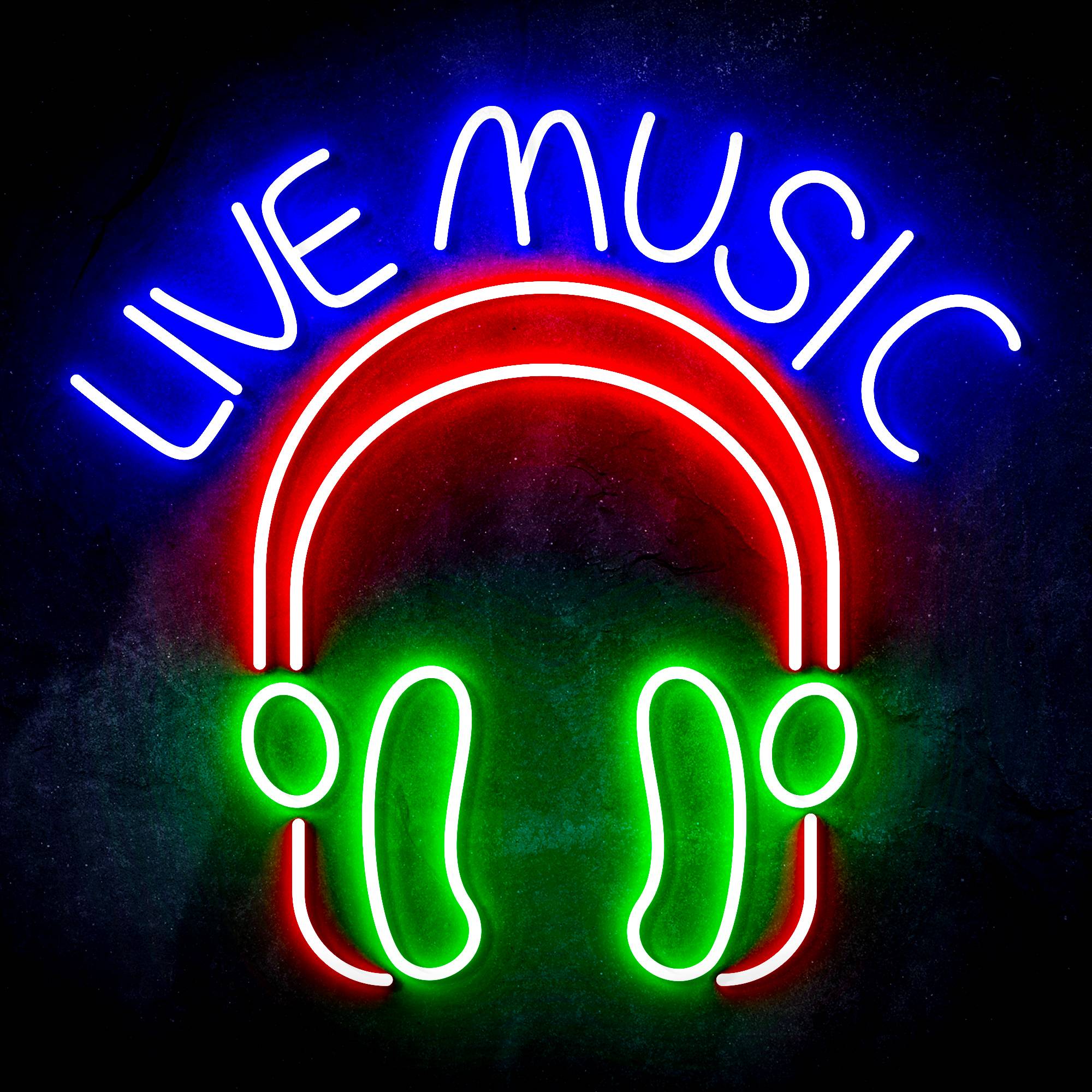 LIVE MUSIC with Earphone LED Neon Sign