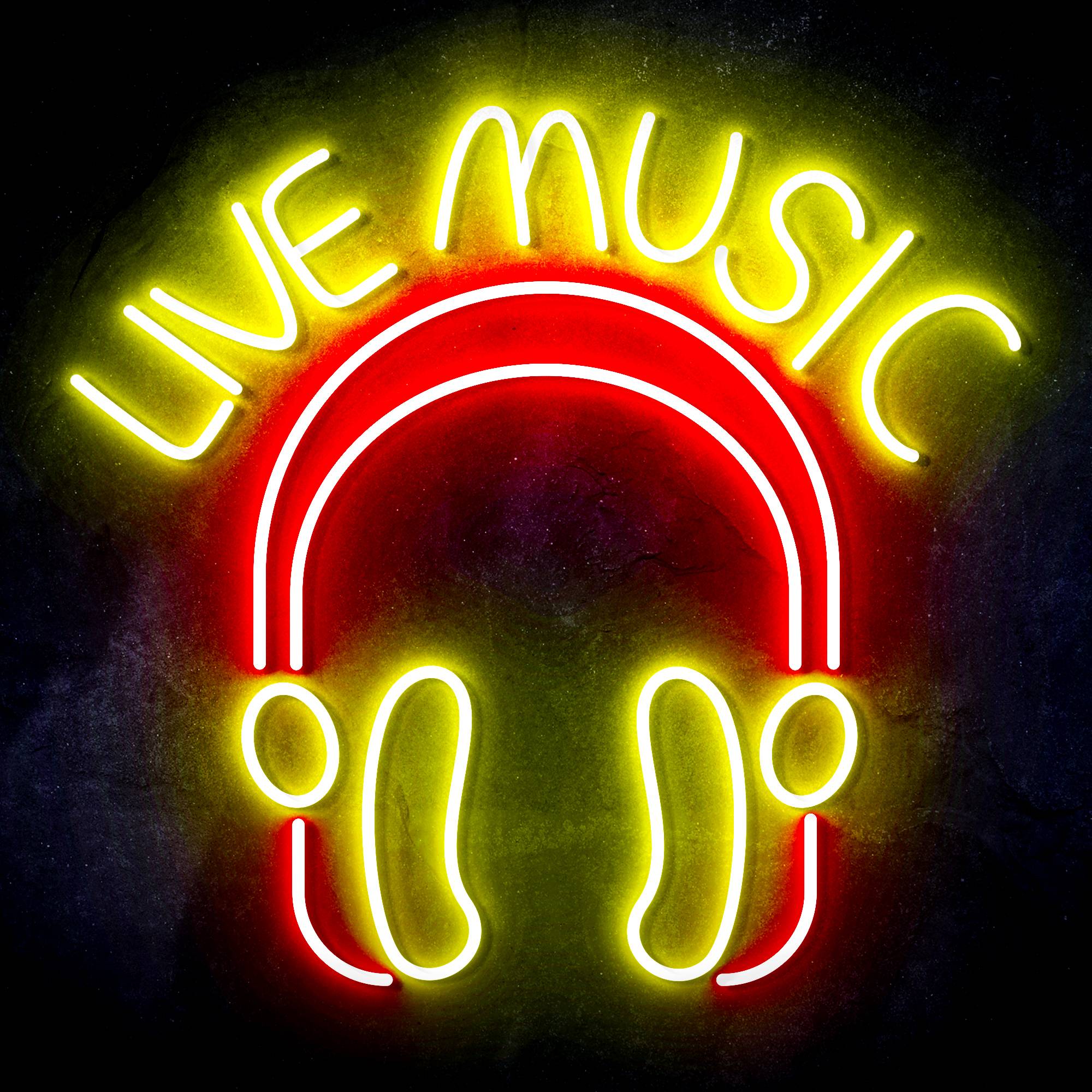 LIVE MUSIC with Earphone LED Neon Sign