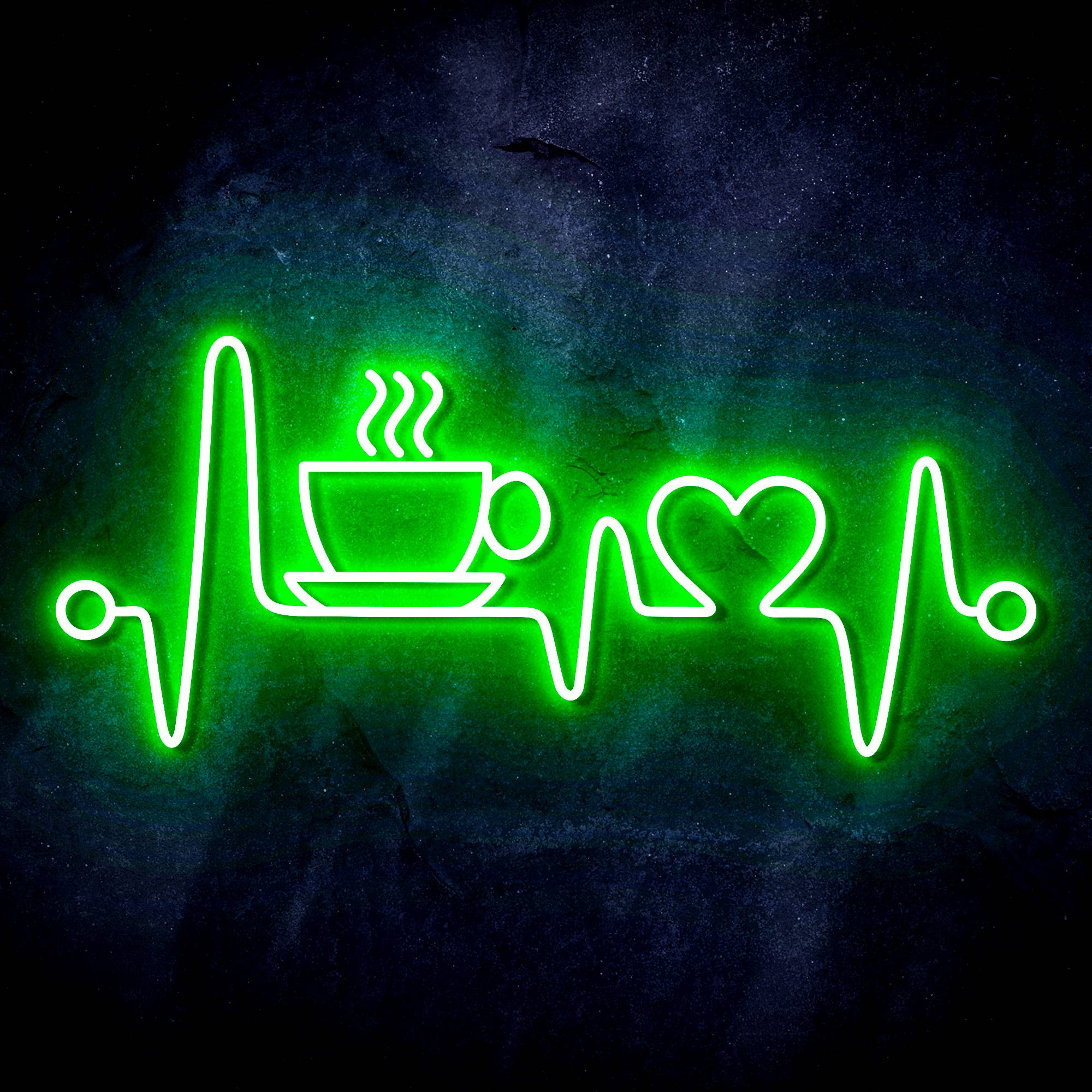 Heartbeat with Coffee and Heart LED Neon Sign