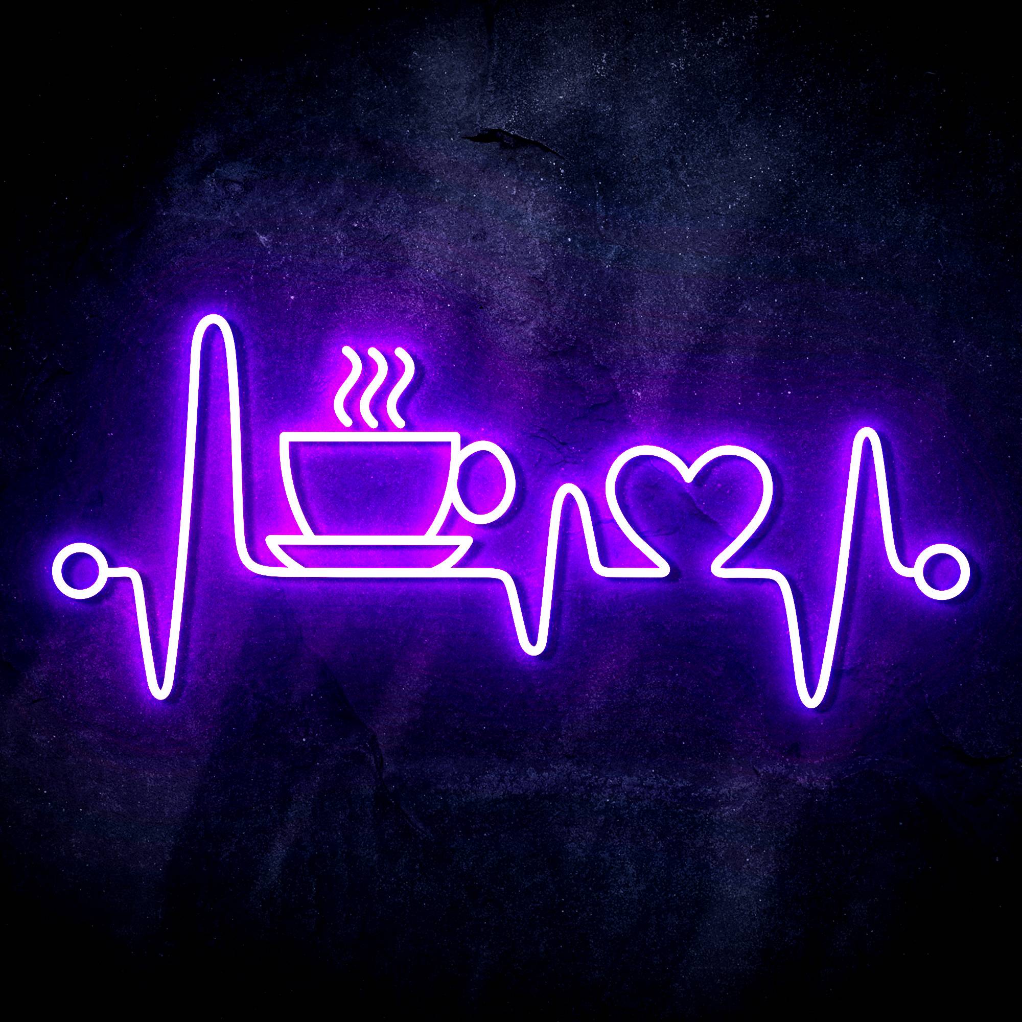 Heartbeat with Coffee and Heart LED Neon Sign