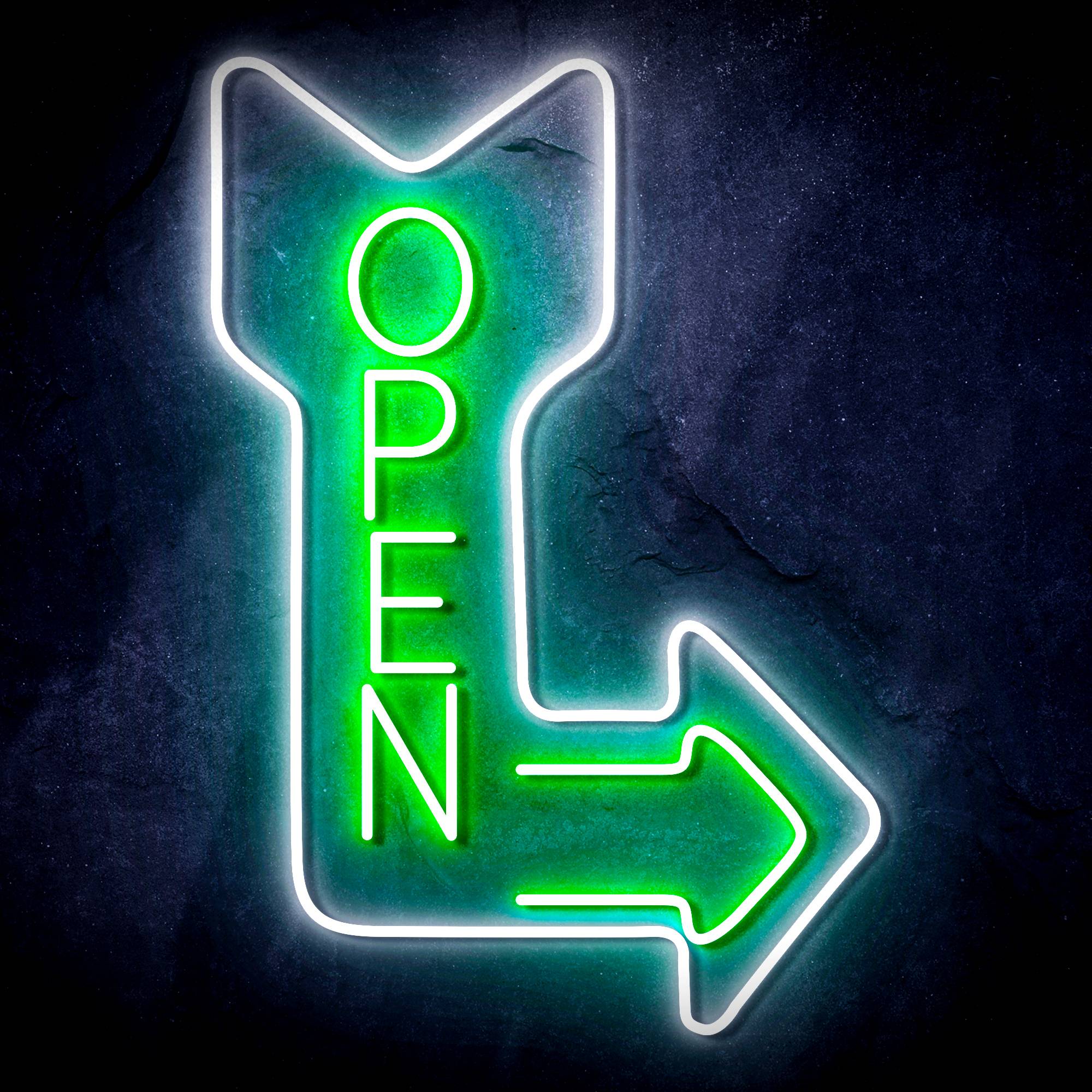 OPEN Signage Vertical with Arrow LED Neon Sign
