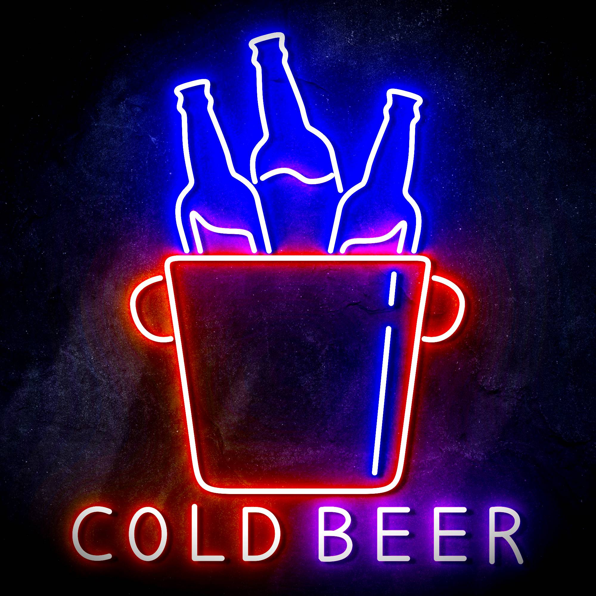 Cold Beer with Bucket of Beers LED Neon Sign