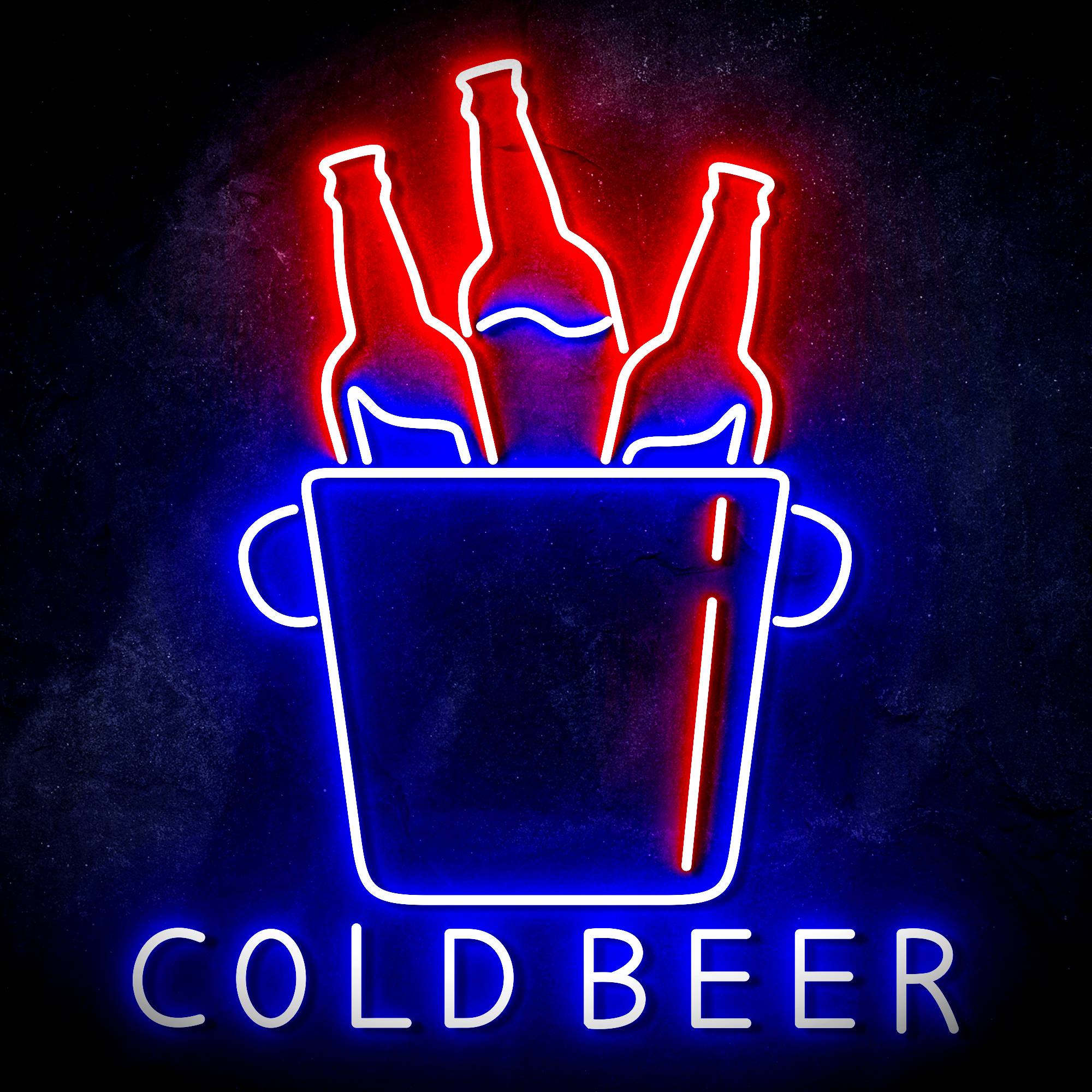 Cold Beer with Bucket of Beers LED Neon Sign
