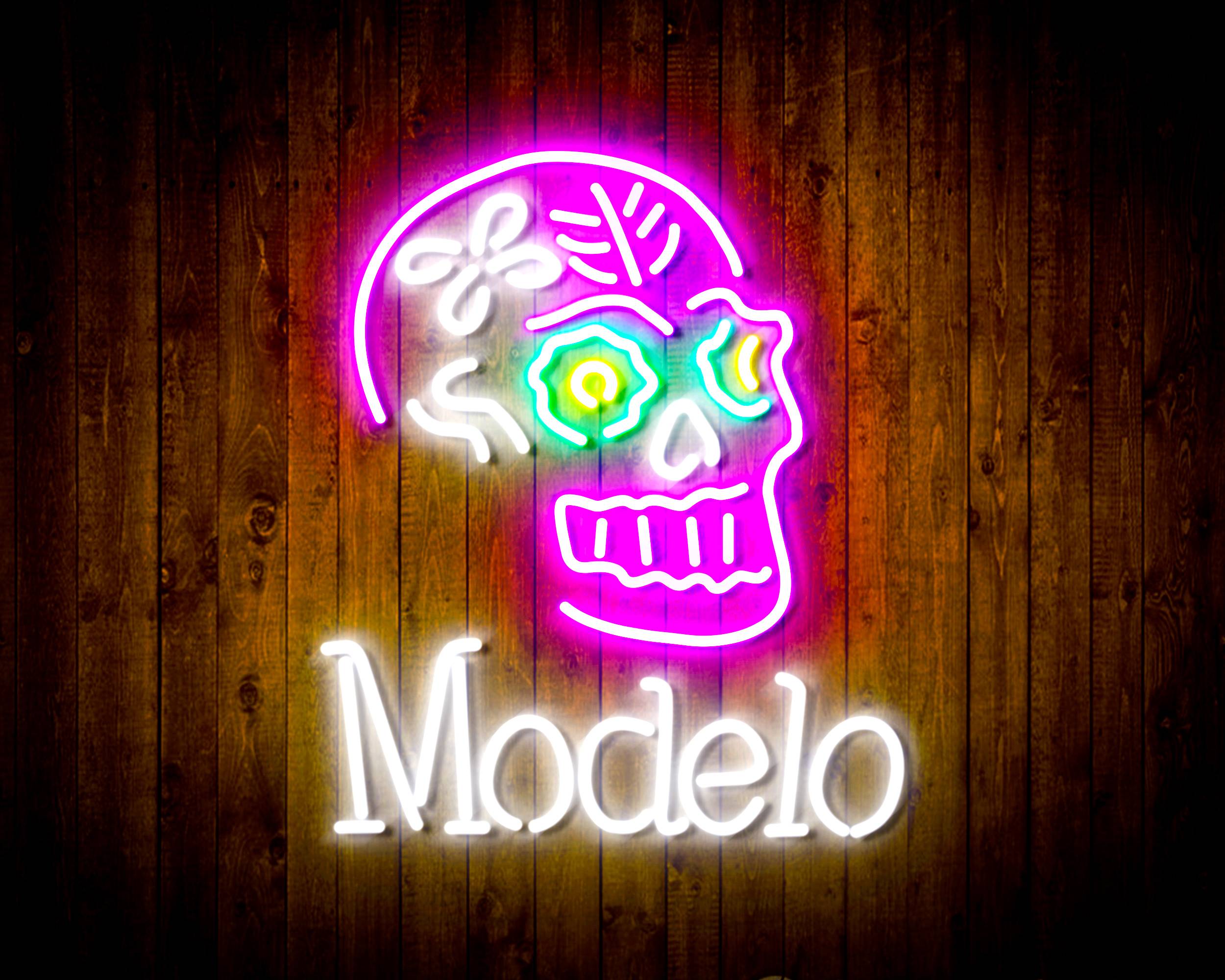 Modelo Beer with Skull Bar Neon LED Sign