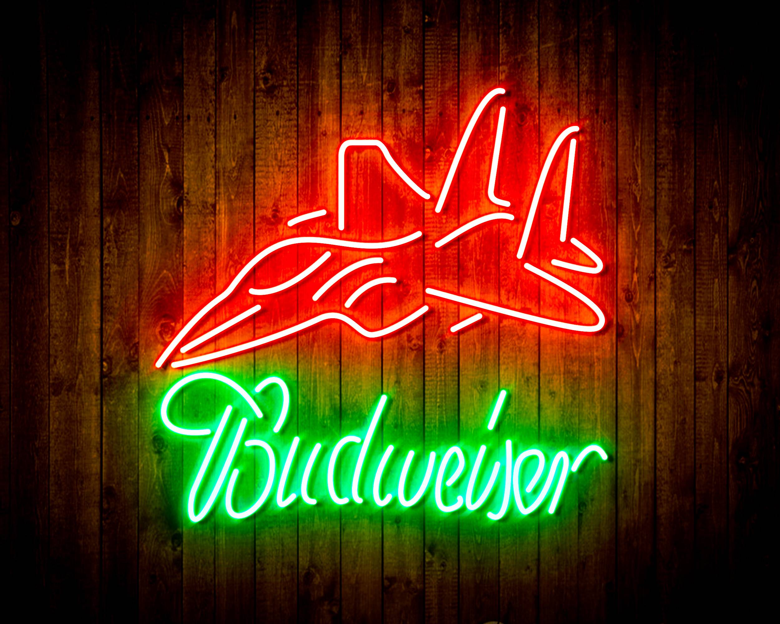 Budweiser with Jet Fighter Bar Neon LED Sign
